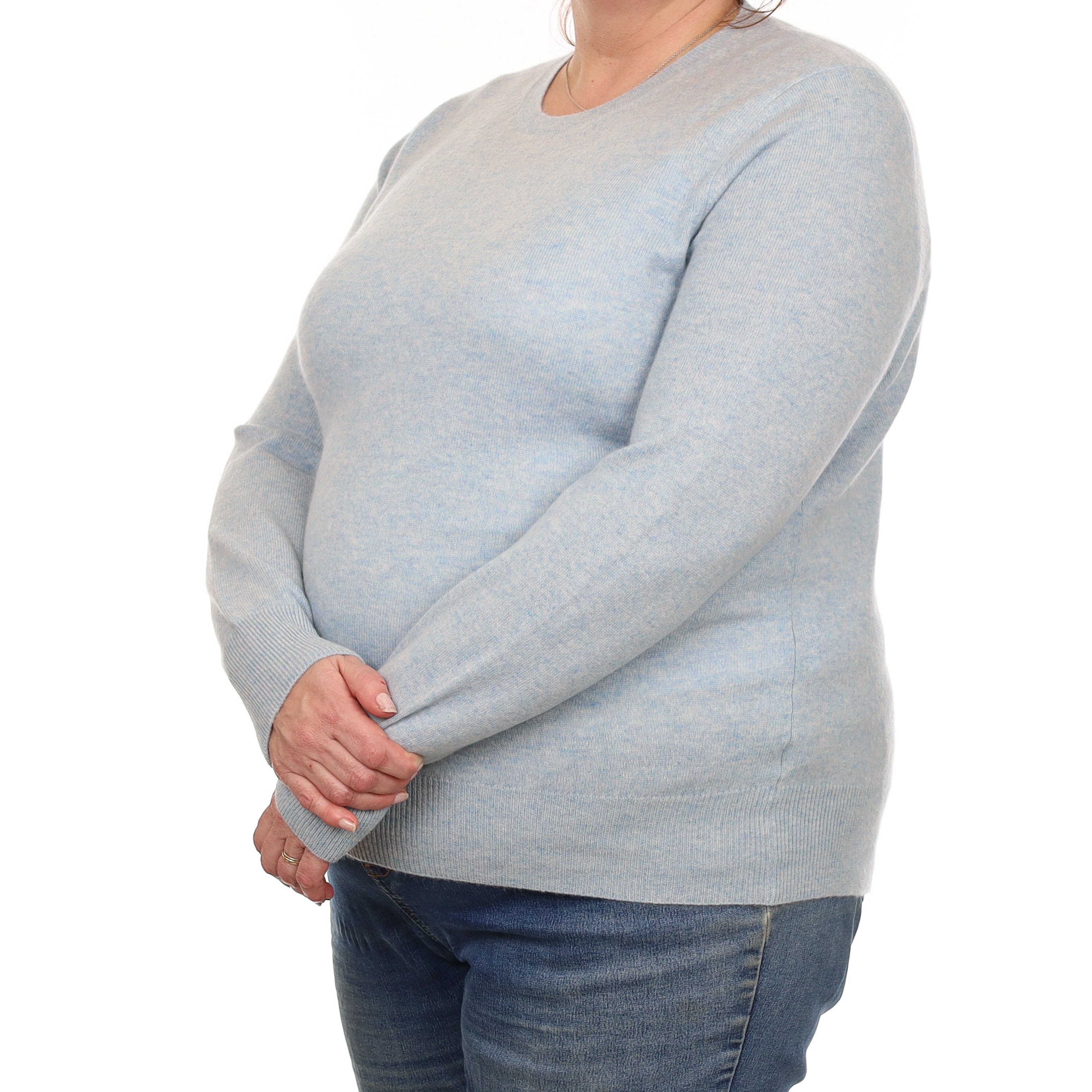 Opal Blue Marl Cashmere Crew Neck Jumper Extra Large
