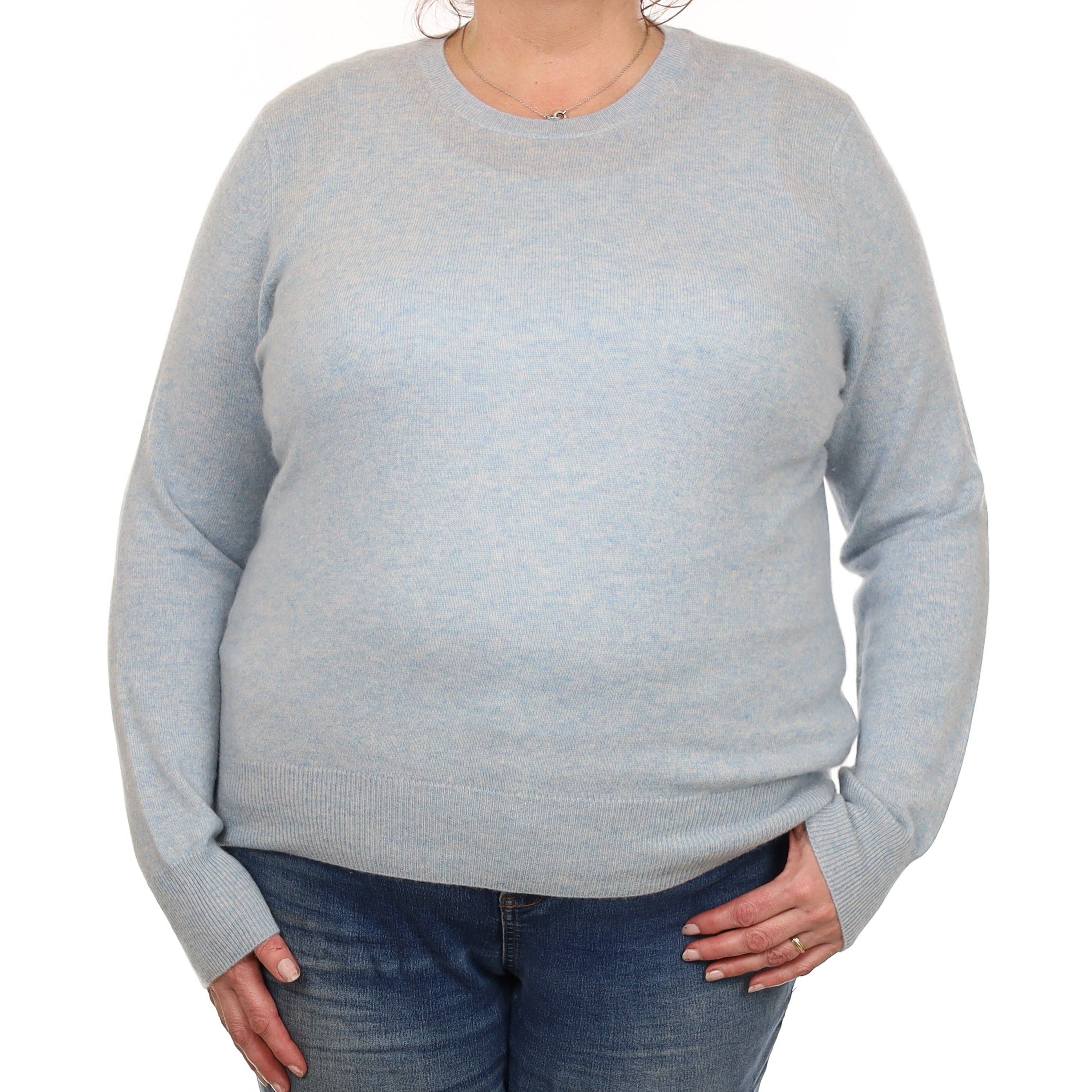 Opal Blue Marl Cashmere Crew Neck Jumper Extra Large