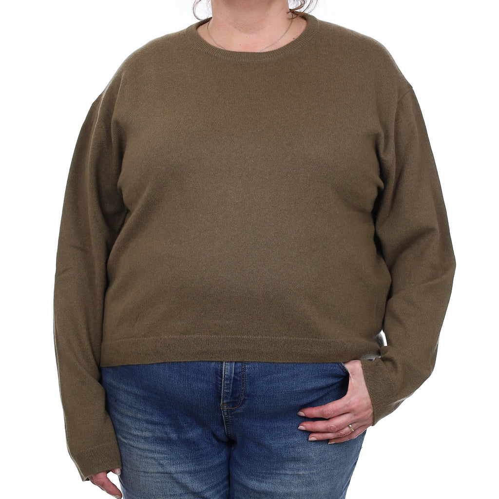 Khaki Green Cashmere Slouchy Crew Neck Jumper Extra Large