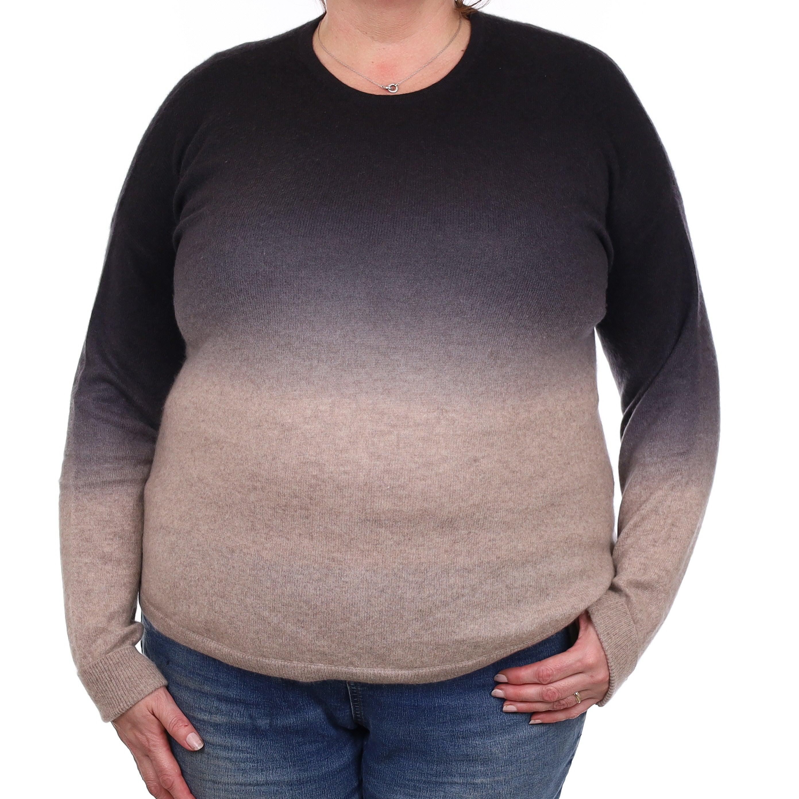Black and Taupe Ombré Cashmere Crew Neck Jumper Extra Large