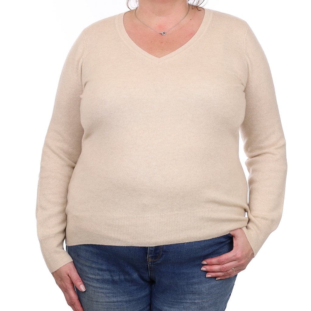 Oatmeal Cashmere V Neck Jumper Extra Large