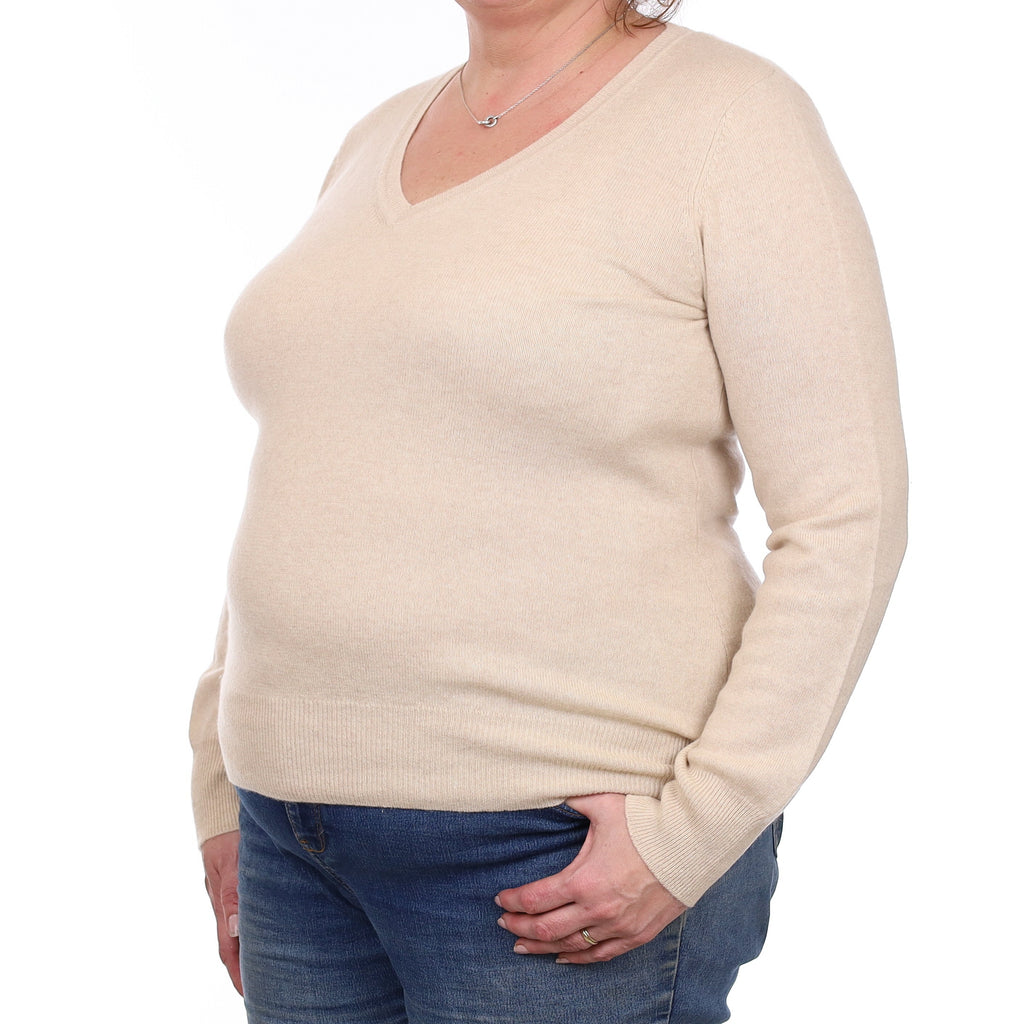 Oatmeal Cashmere V Neck Jumper Extra Large