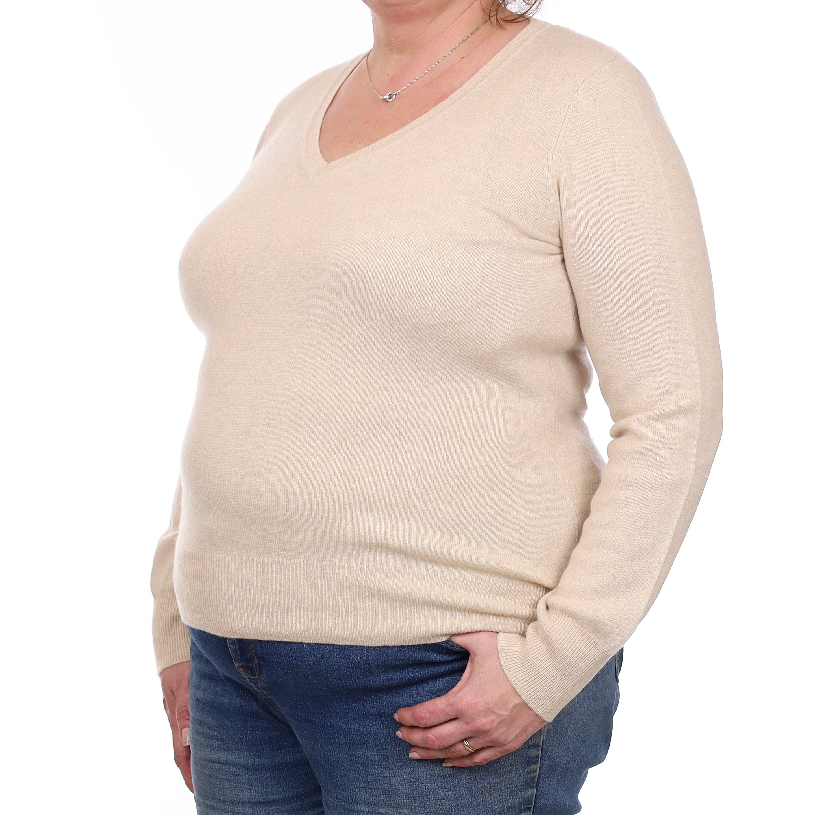 Oatmeal Cashmere V Neck Jumper Extra Large