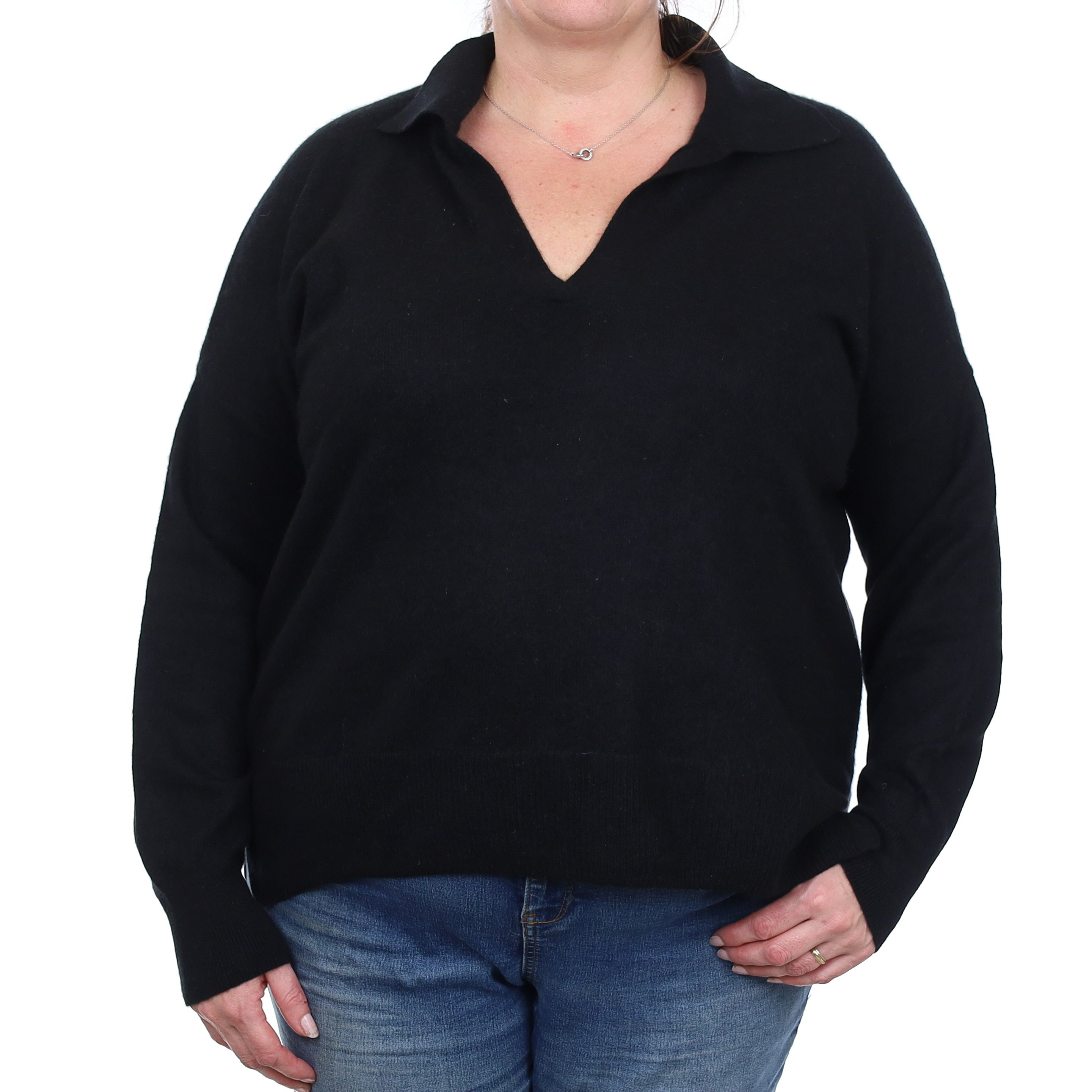Black Cashmere Collared V Neck Jumper XXL