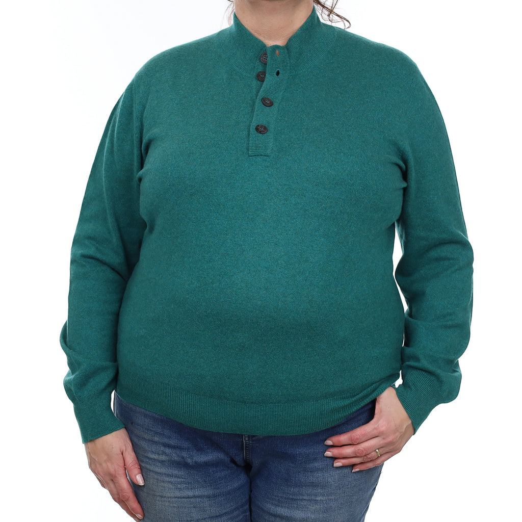 Sea Green Cashmere Buttoned Turtle Neck Jumper Extra Large