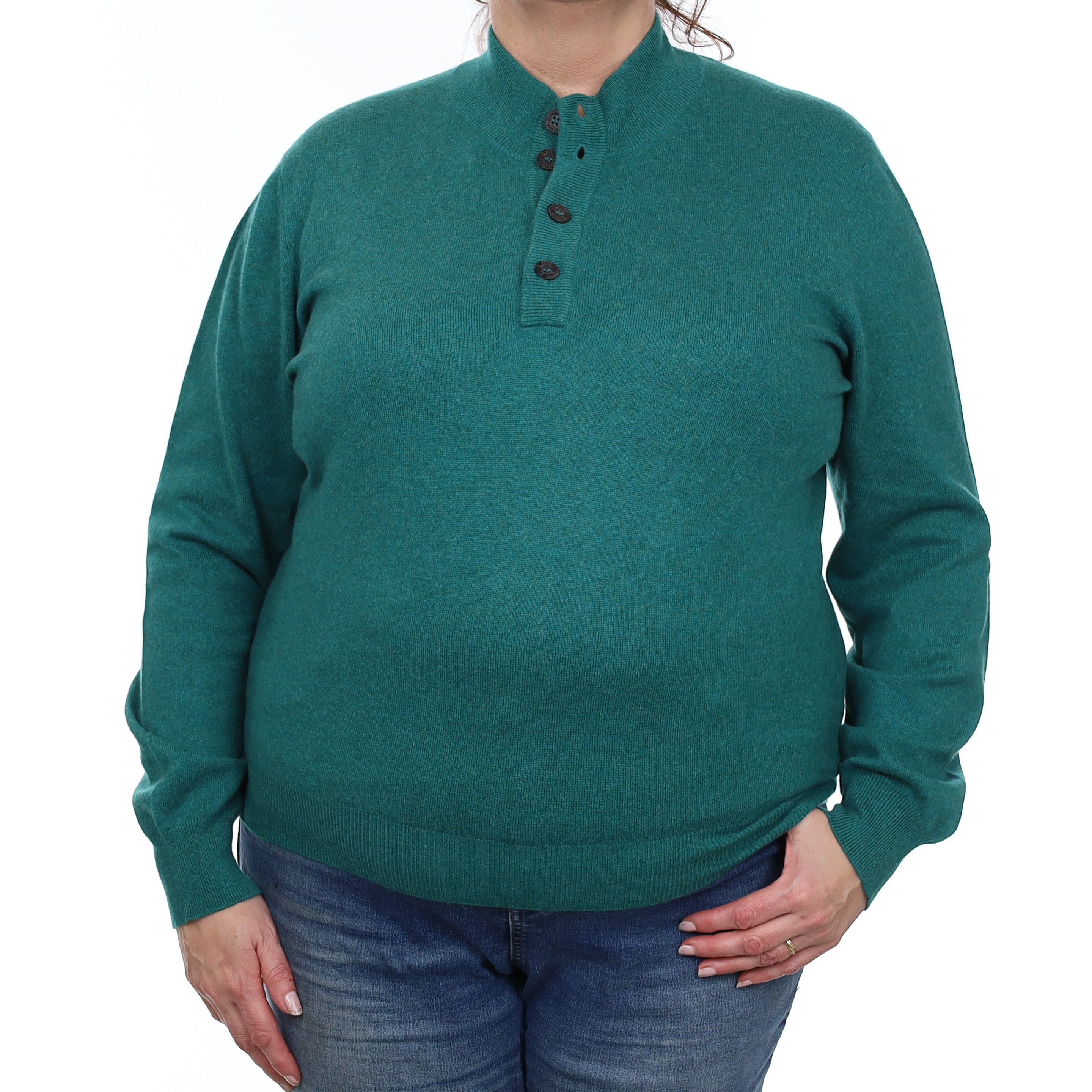 Sea Green Cashmere Buttoned Turtle Neck Jumper Extra Large