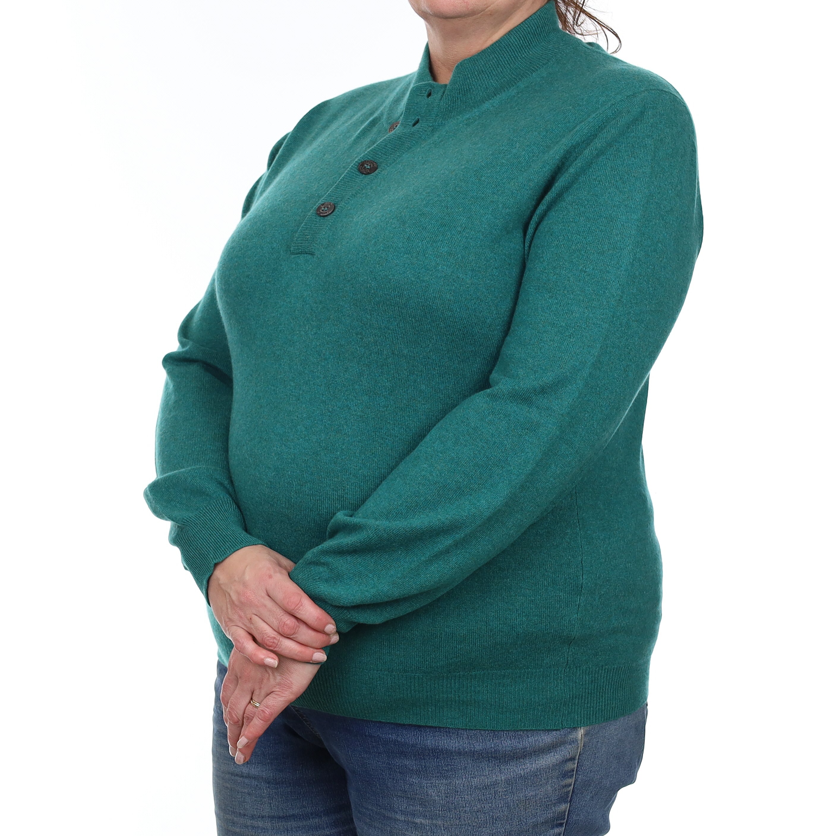 Sea Green Cashmere Buttoned Turtle Neck Jumper Extra Large