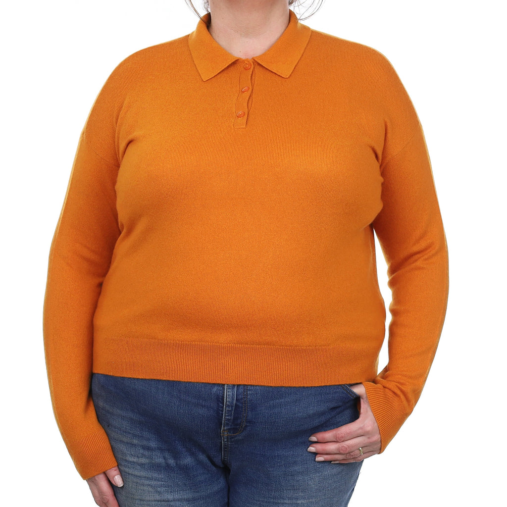 Sienna Orange Cashmere Collared 1/4 Button Jumper Extra Large