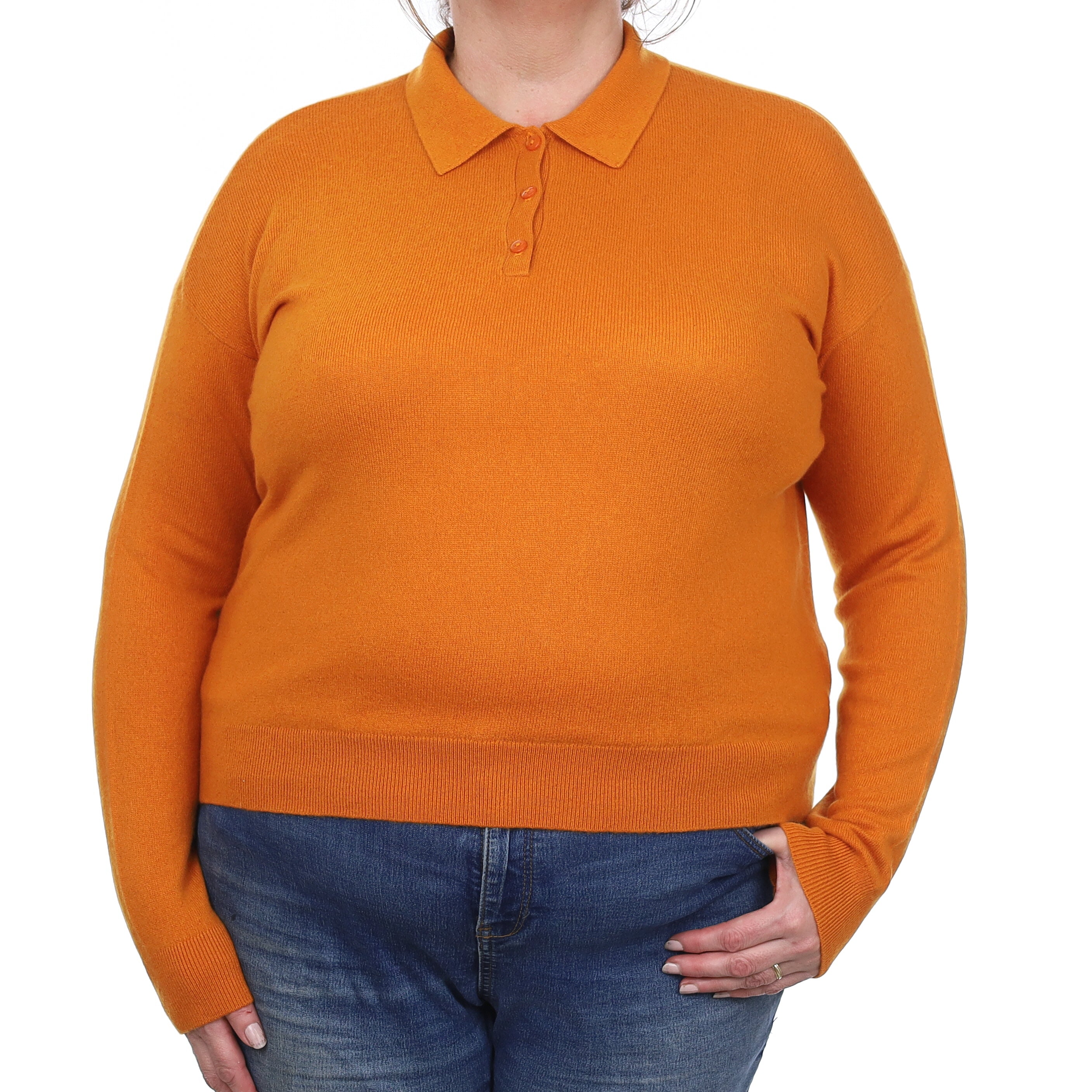 Sienna Orange Cashmere Collared 1/4 Button Jumper Extra Large
