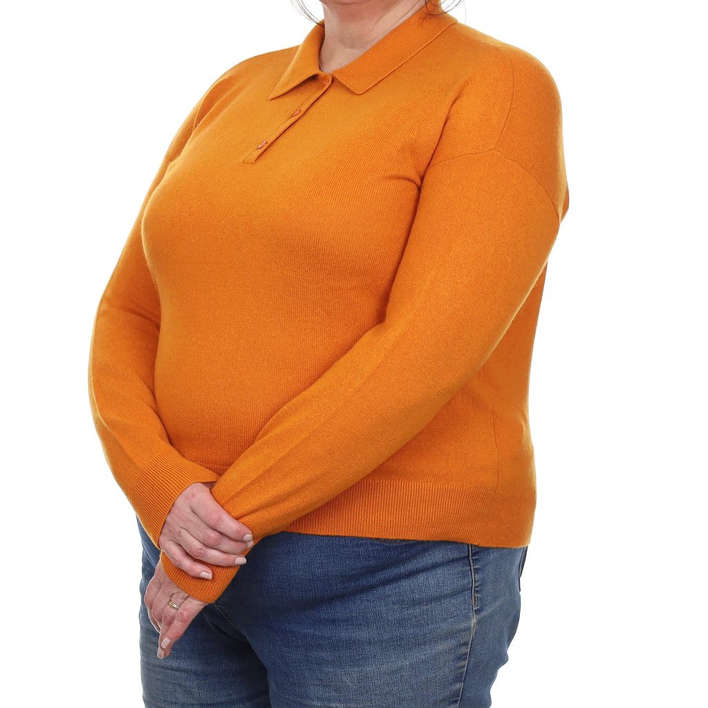 Sienna Orange Cashmere Collared 1/4 Button Jumper Extra Large