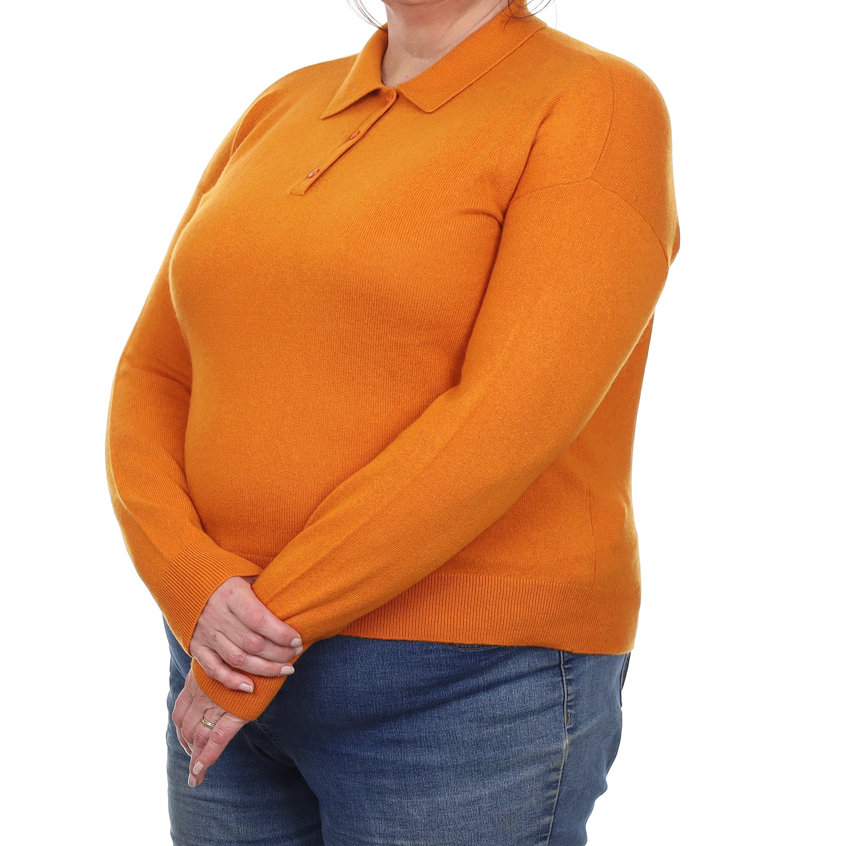Sienna Orange Cashmere Collared 1/4 Button Jumper Extra Large