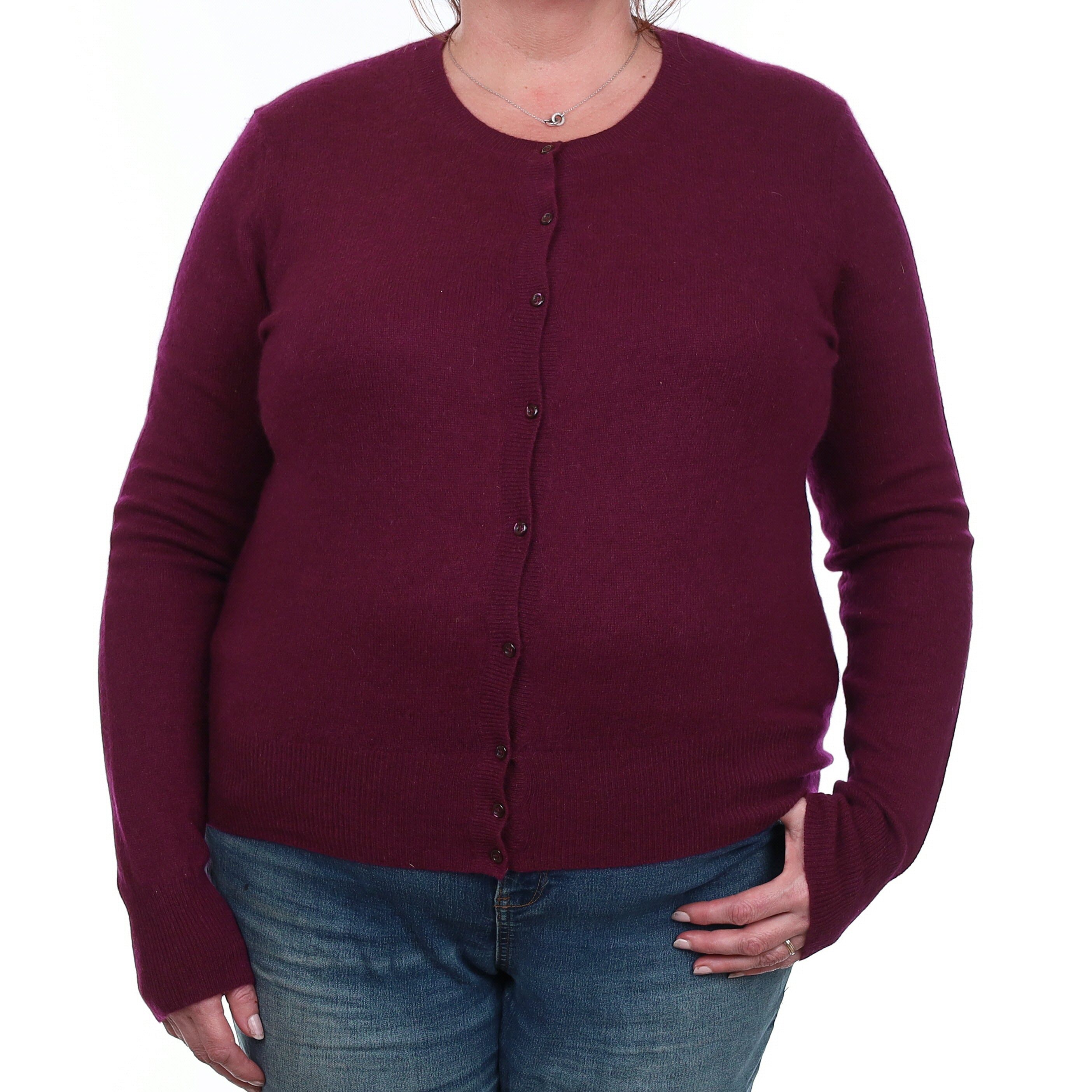 Bramble Purple Cashmere Crew Neck Cardigan Extra Large