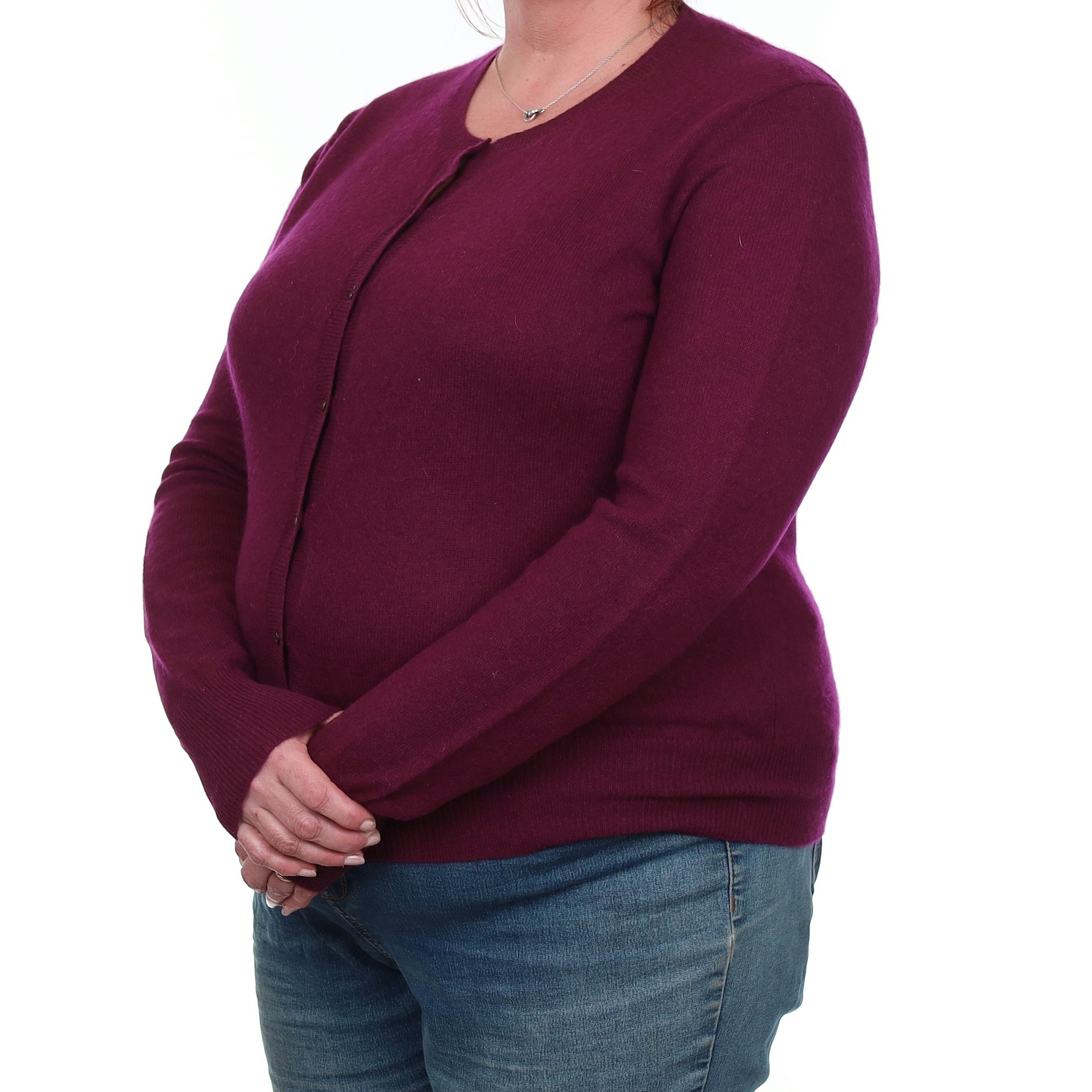 Bramble Purple Cashmere Crew Neck Cardigan Extra Large