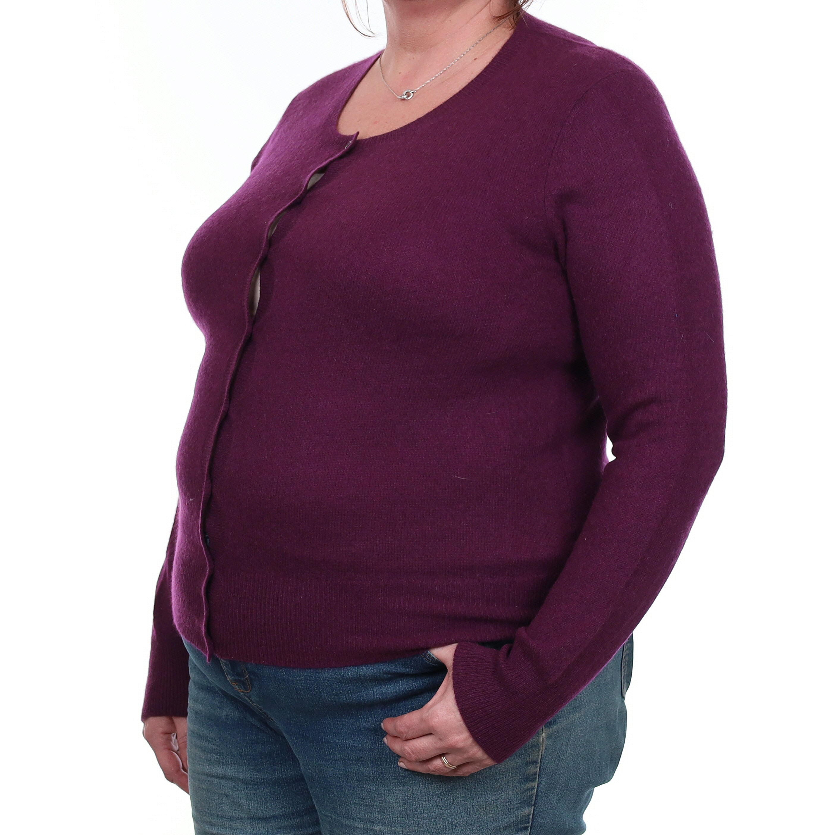 Damson Purple Cashmere Crew Neck Cardigan Extra Large