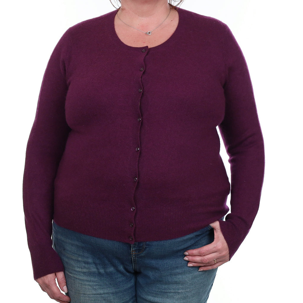 Damson Purple Cashmere Crew Neck Cardigan Extra Large