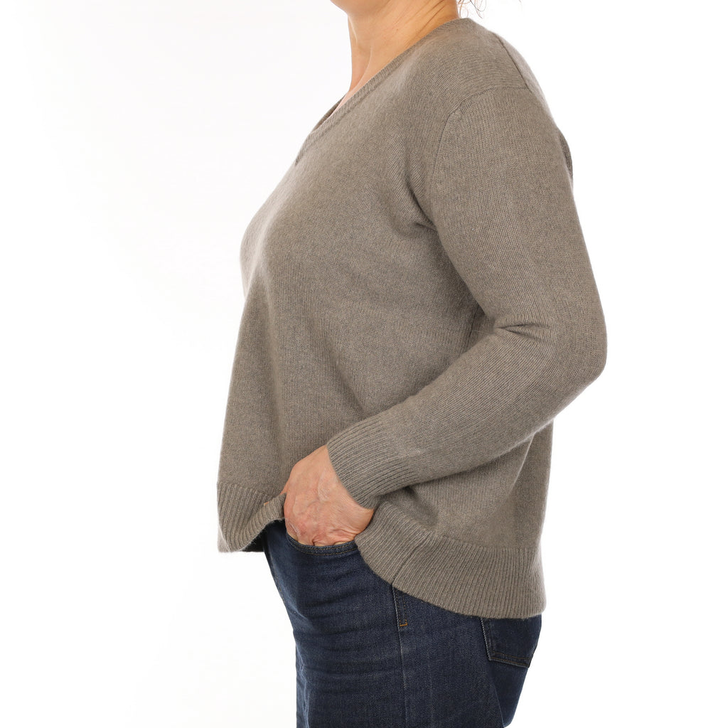 Soft Khaki Green Chunky Cashmere V Neck Jumper Medium