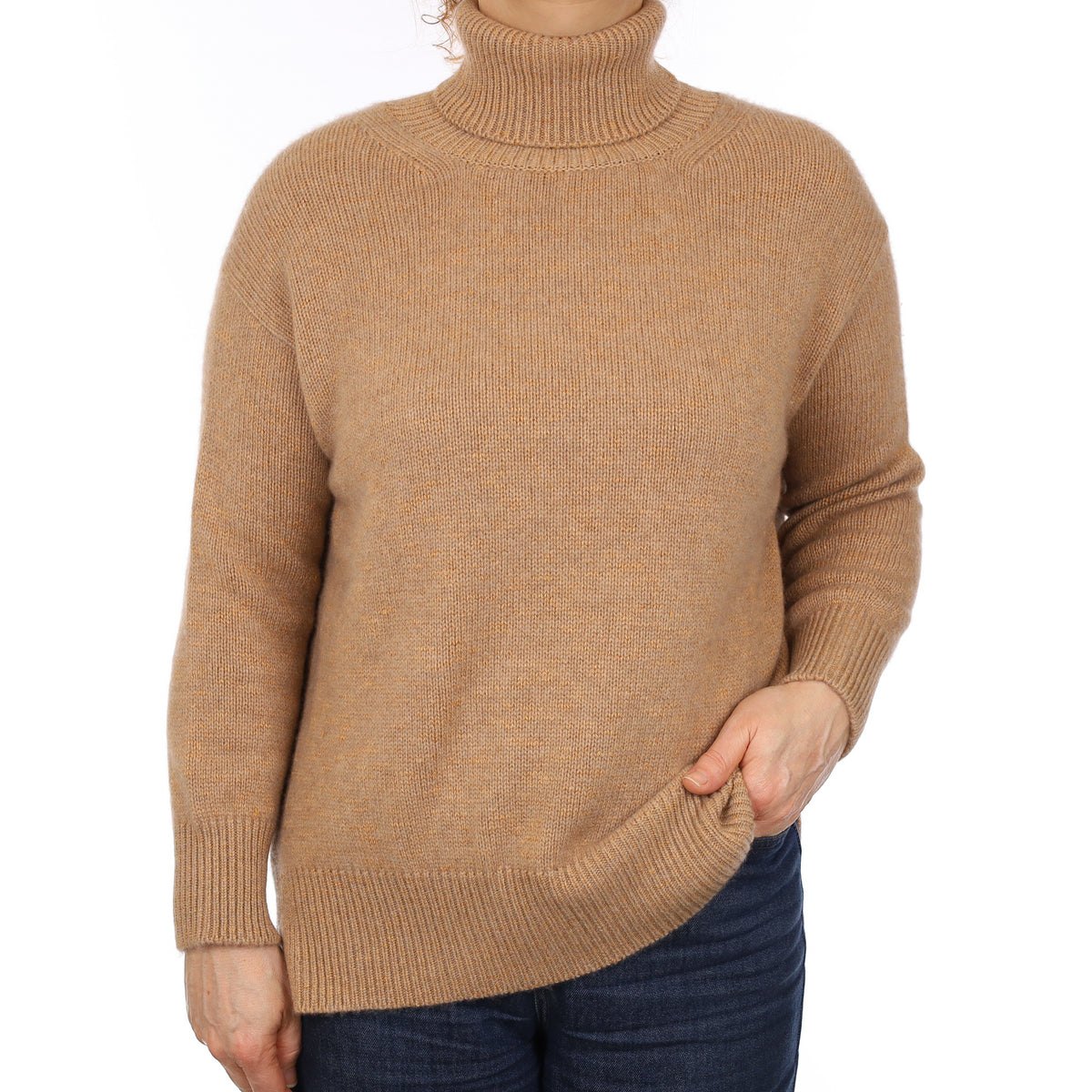Brand New Scottish Begg & Co Camel Marl Chunky Cashmere Polo Neck Jumper Medium
