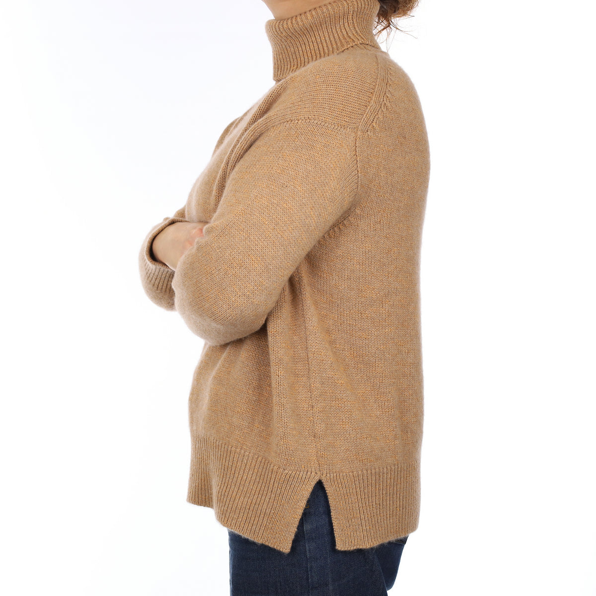 Brand New Scottish Begg & Co Camel Marl Chunky Cashmere Polo Neck Jumper Medium