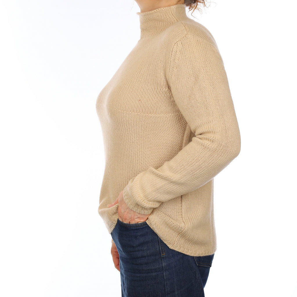 Camel Chunky Knit Cashmere Turtleneck Jumper Medium