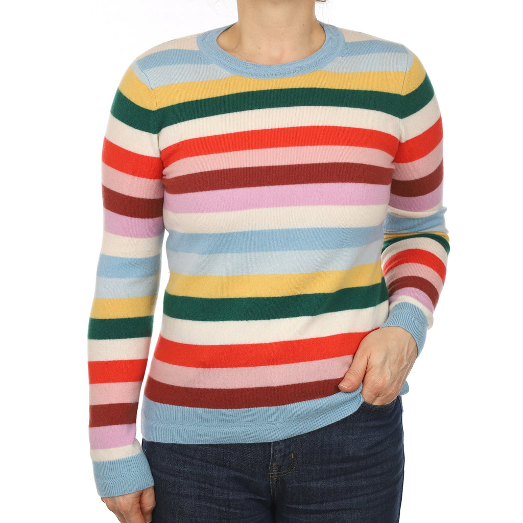 Brand New Bold Multicolour Stripe Cashmere Crew Neck Jumper Medium