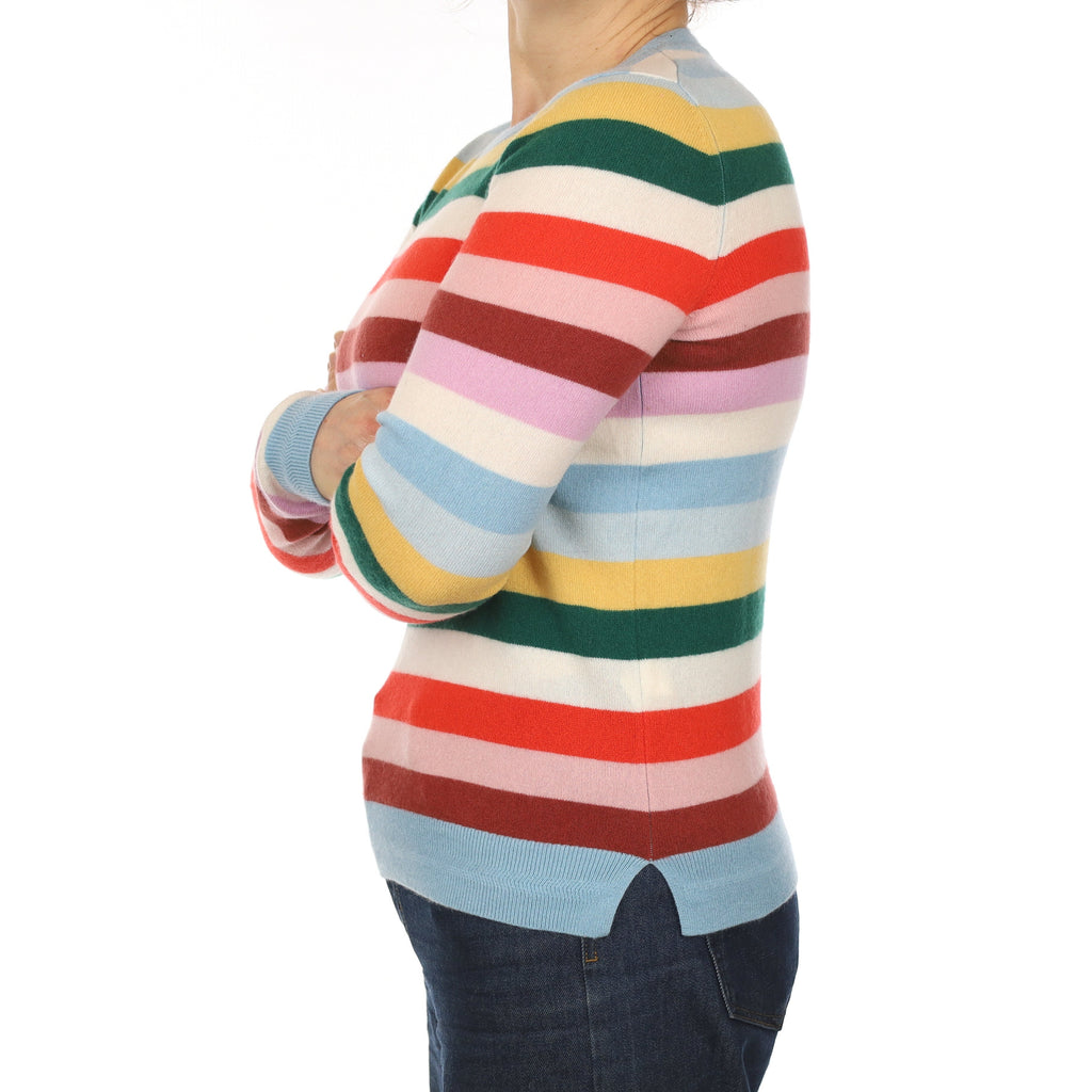 Brand New Bold Multicolour Stripe Cashmere Crew Neck Jumper Medium