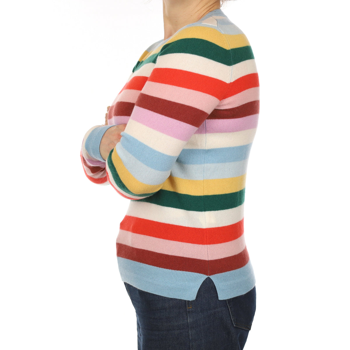Brand New Bold Multicolour Stripe Cashmere Crew Neck Jumper Medium