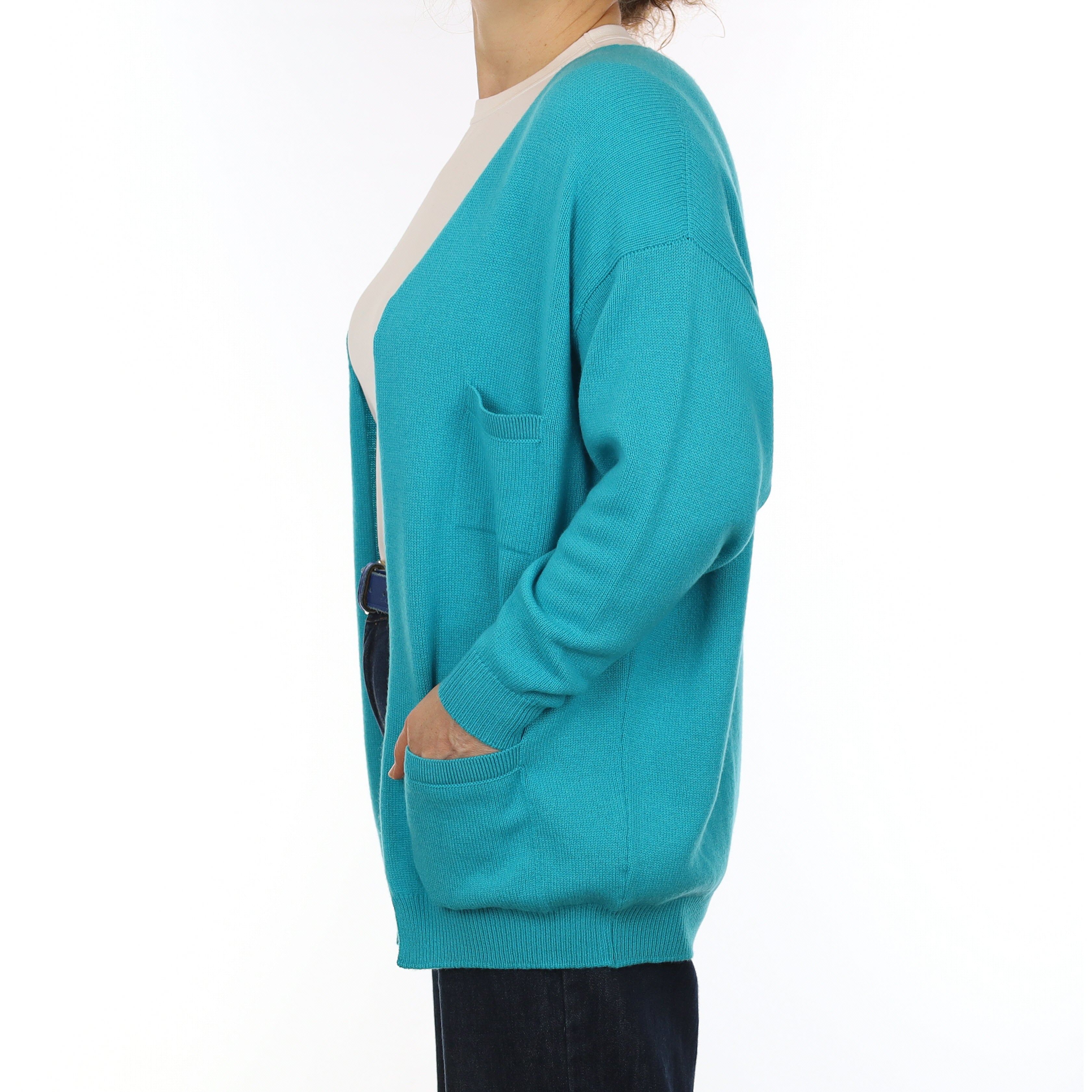 Brand New Scott & Charters Turquoise Cashmere Edge to Edge Cardigan Medium