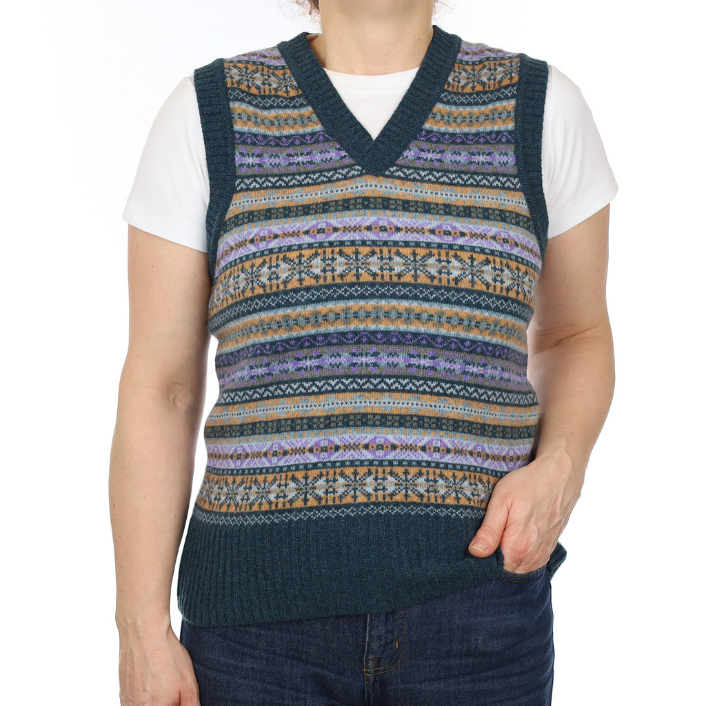 Brand New Scottish Forest Green Fair Isle Cashmere V Neck Tank Top Medium