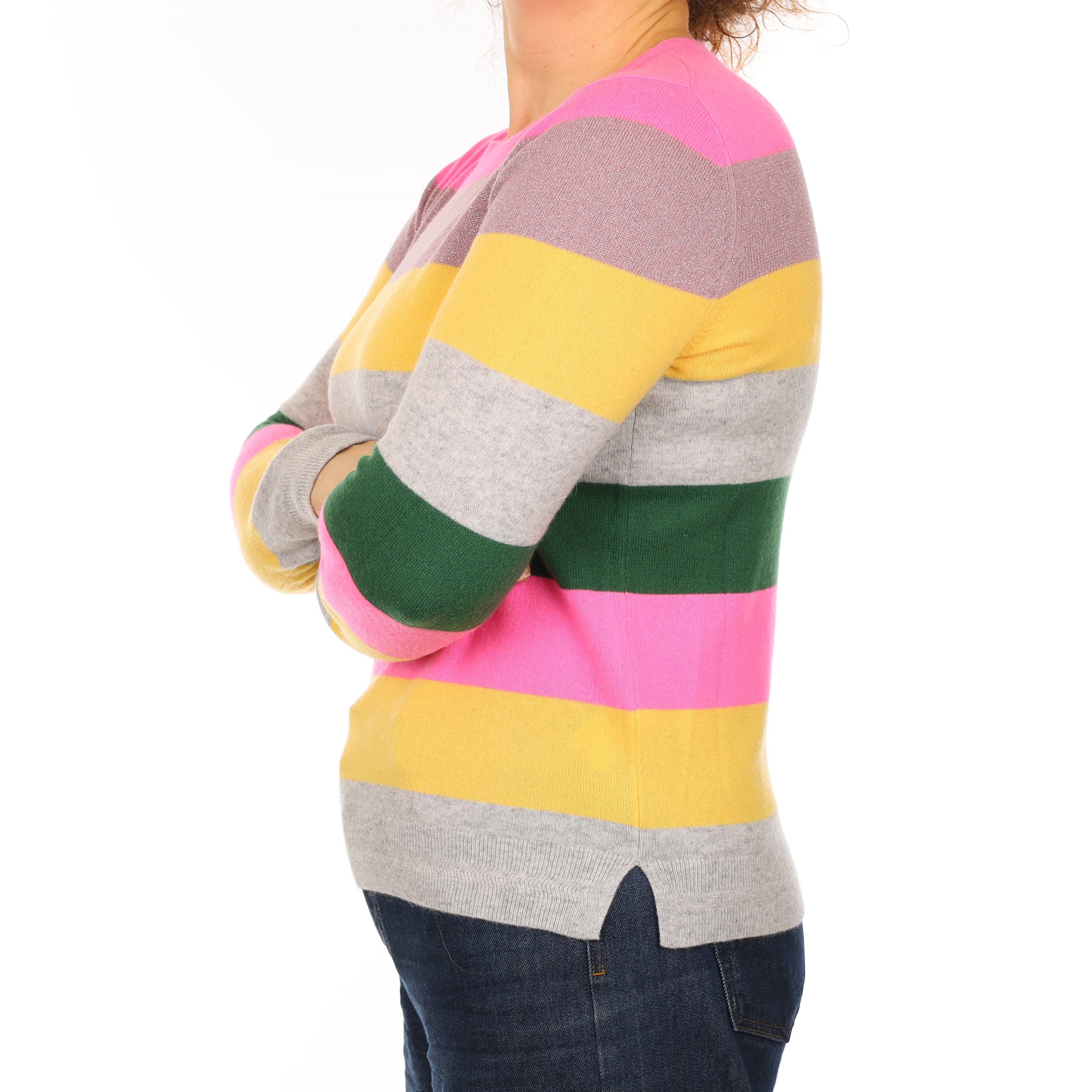 Brand New Neon Multicolour Stripe Cashmere Crew Neck Jumper Medium