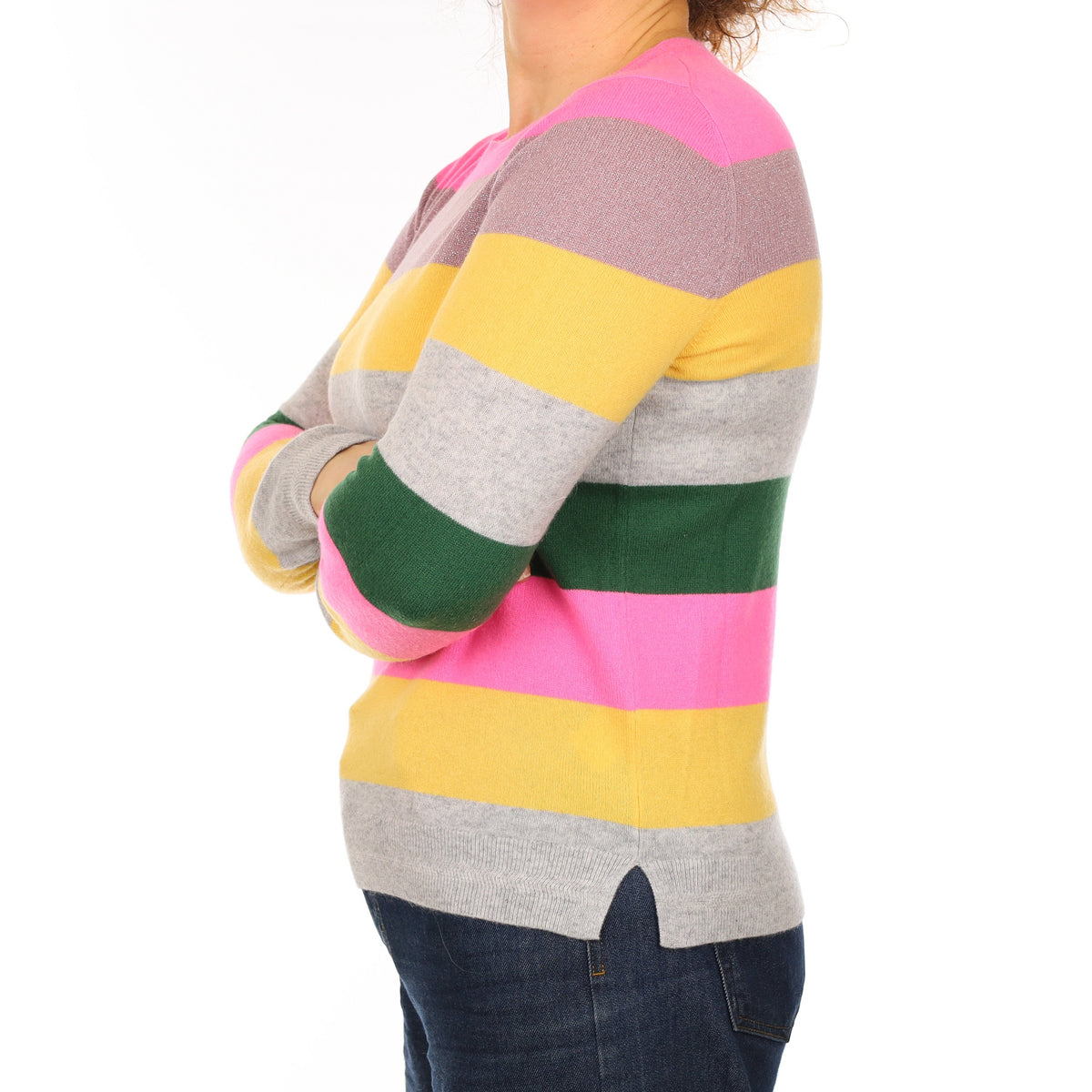 Brand New Neon Multicolour Stripe Cashmere Crew Neck Jumper Medium