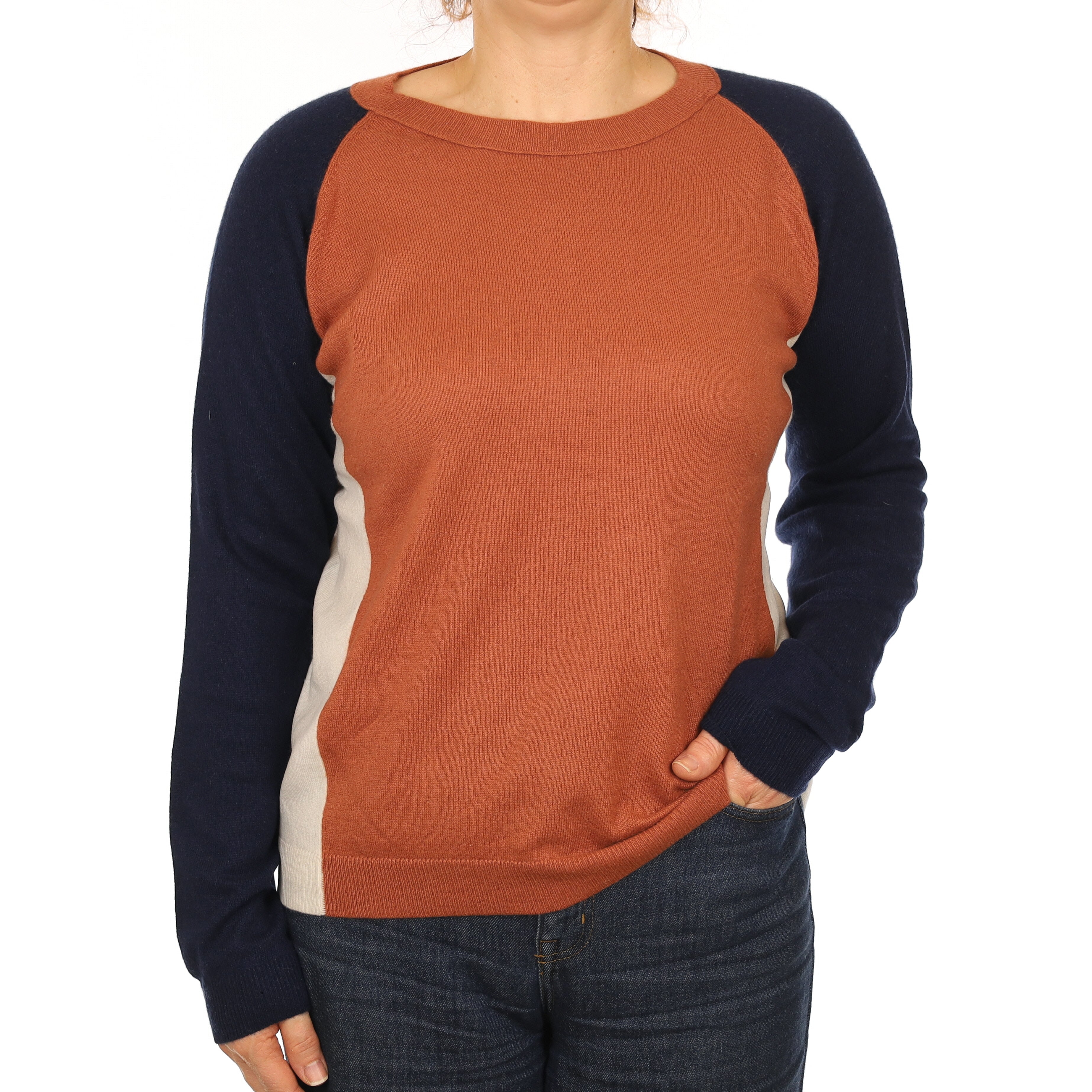 Peter Millar Rust Colour Block Cashmere Crew Neck Jumper Medium