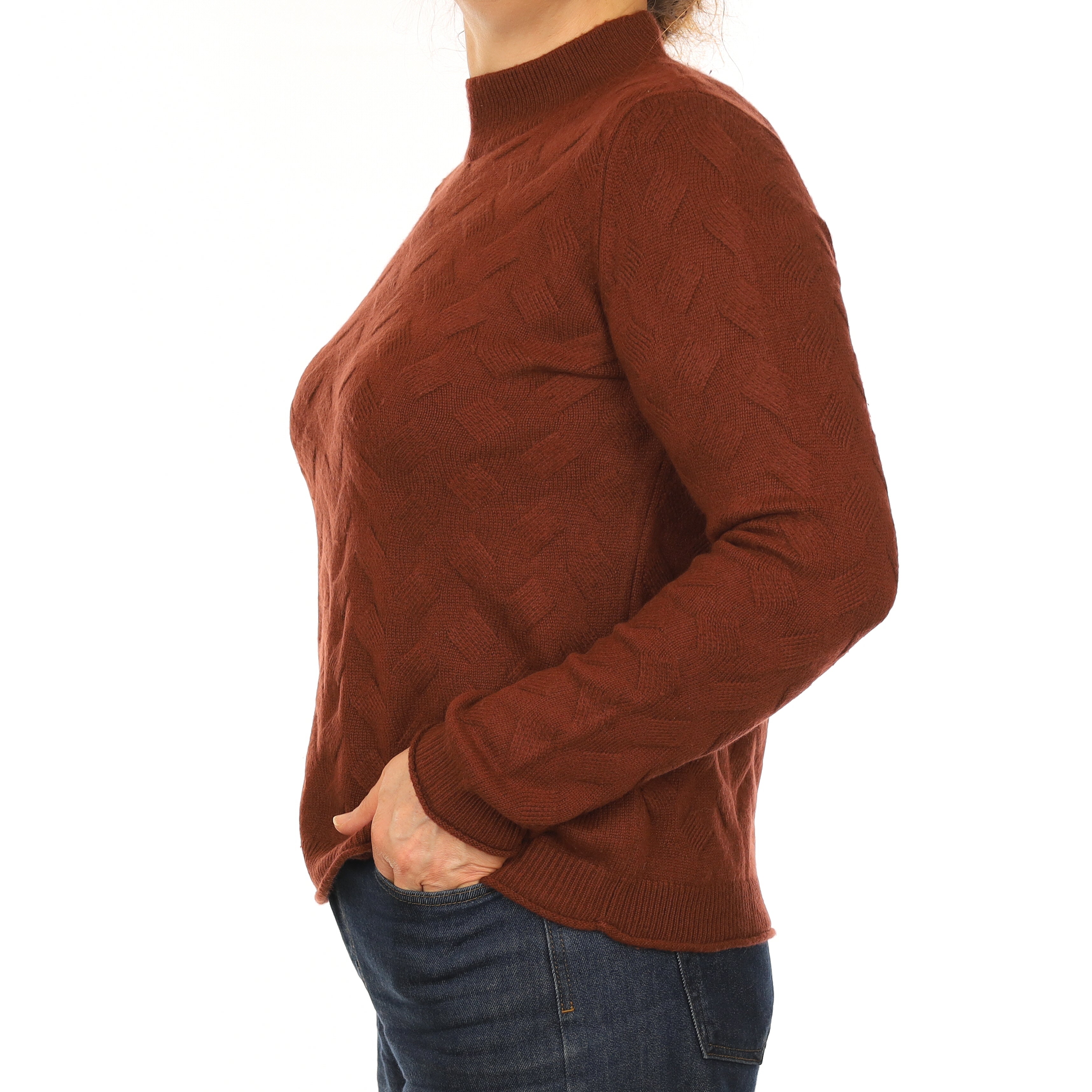 Orvis Russet Brown Textured Cashmere Turtleneck Jumper Medium