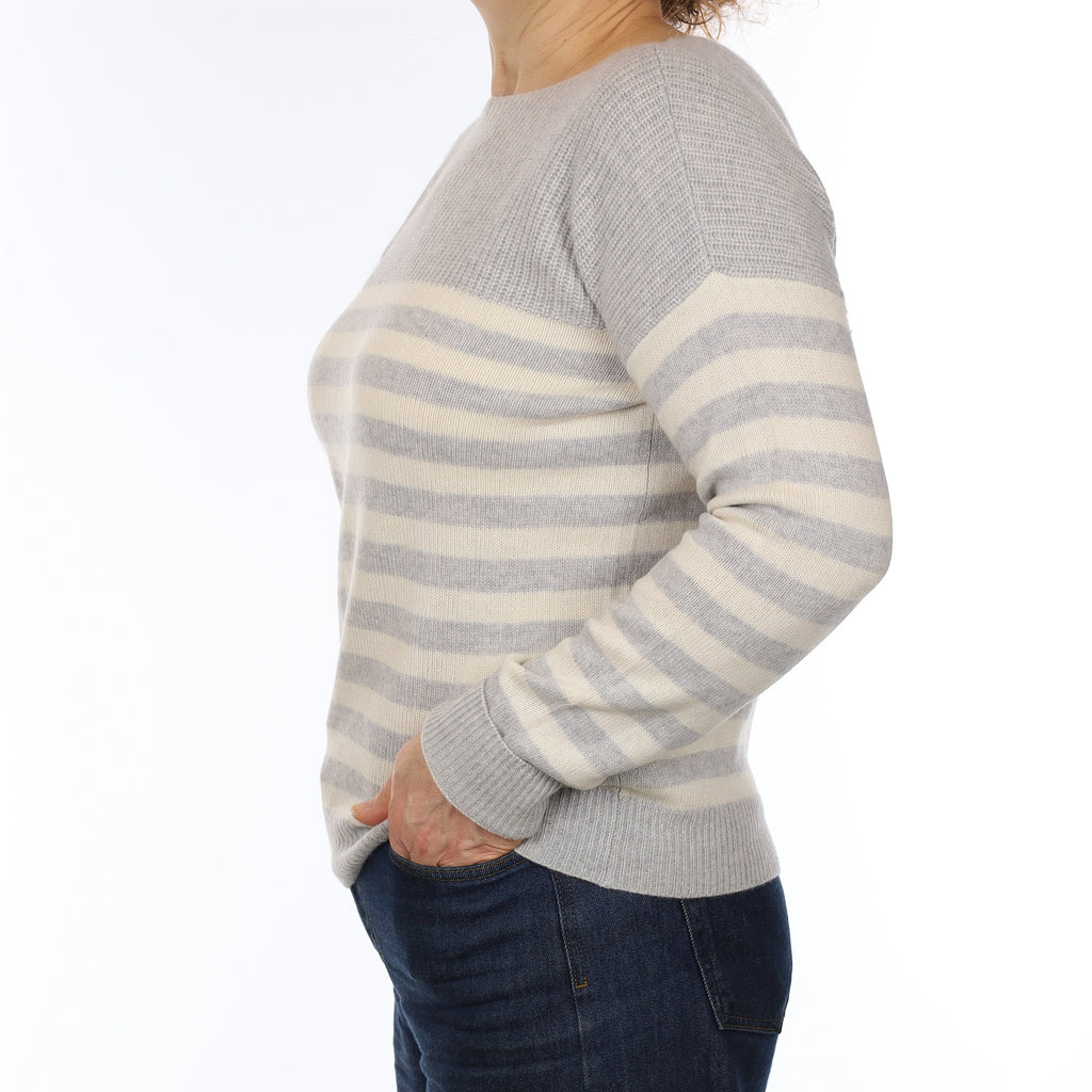 The White Company Grey Stripe Cashmere Boat Neck Jumper Medium