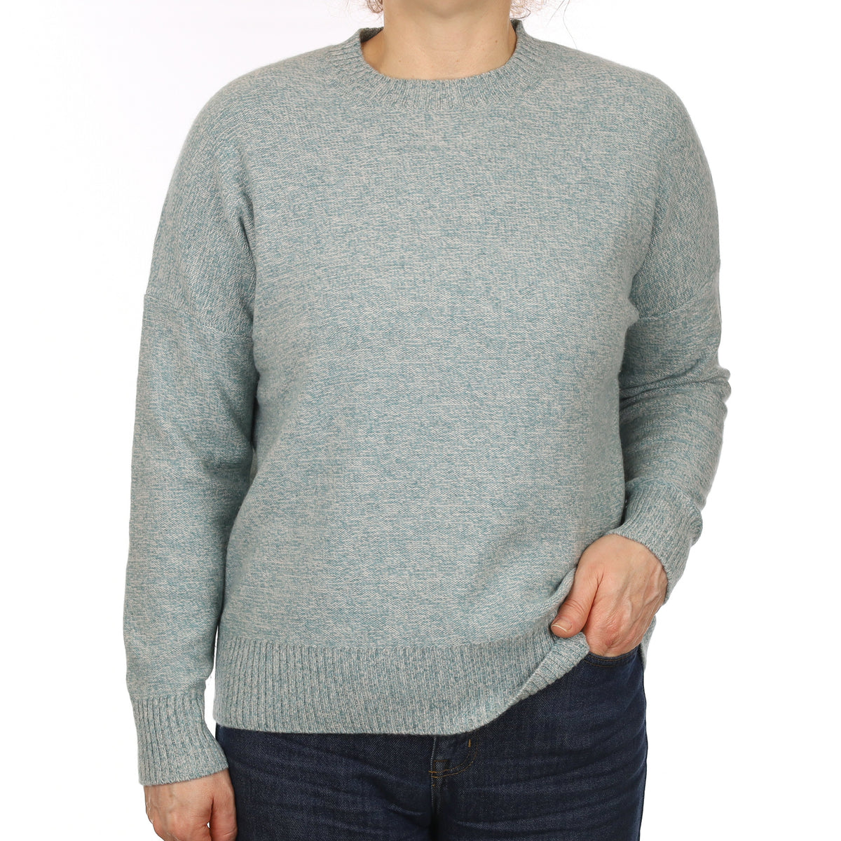 Eric Bompard Green Marl Heavy Knit Cashmere Crew Neck Jumper Medium
