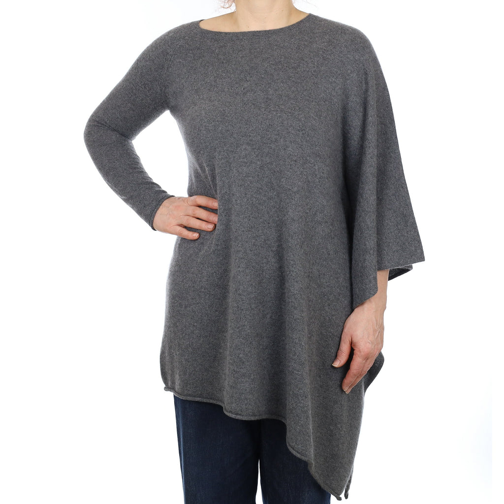 Slate Grey Cashmere Asymmetric Crew Neck Tunic Jumper Medium