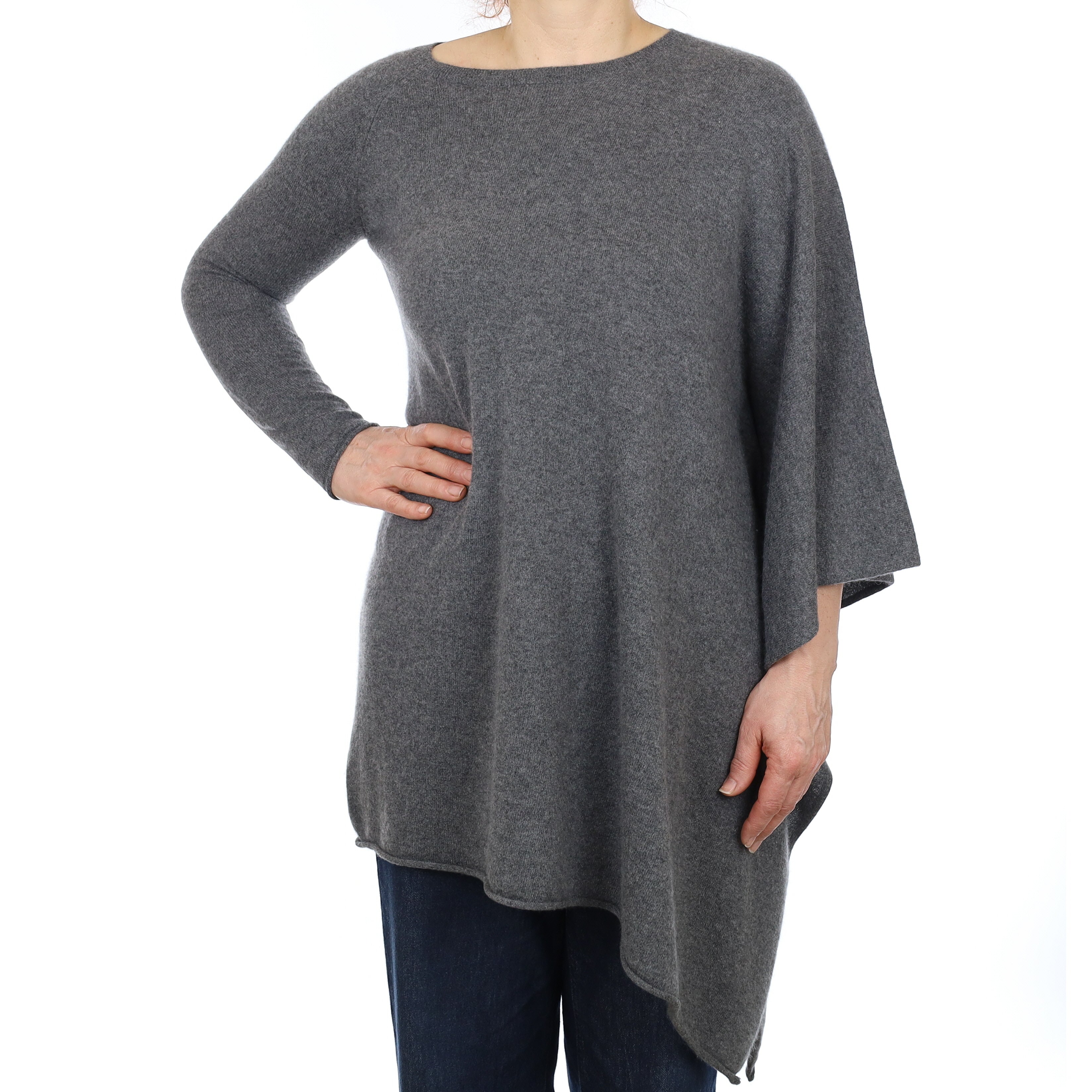 Slate Grey Cashmere Asymmetric Crew Neck Tunic Jumper Medium