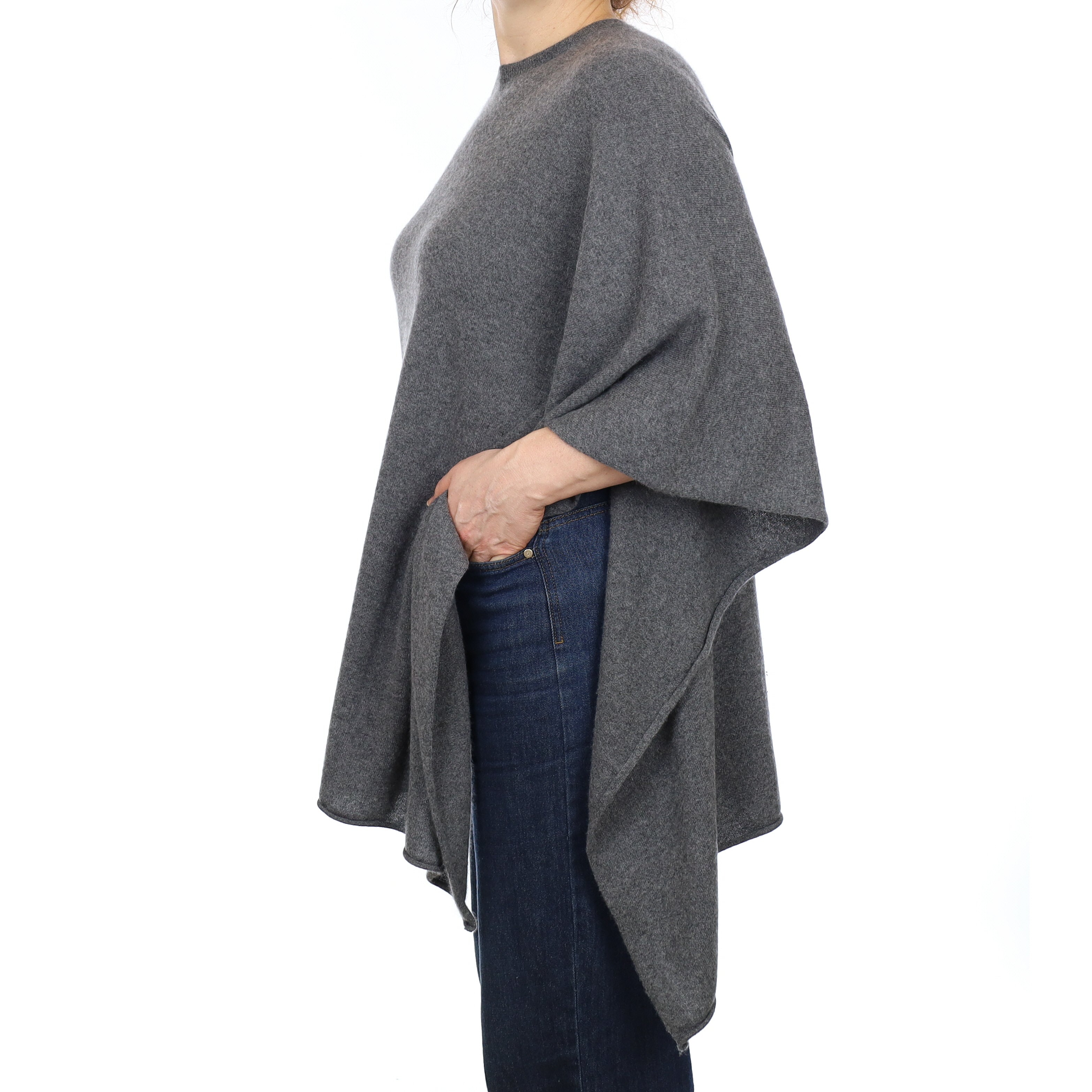 Slate Grey Cashmere Asymmetric Crew Neck Tunic Jumper Medium