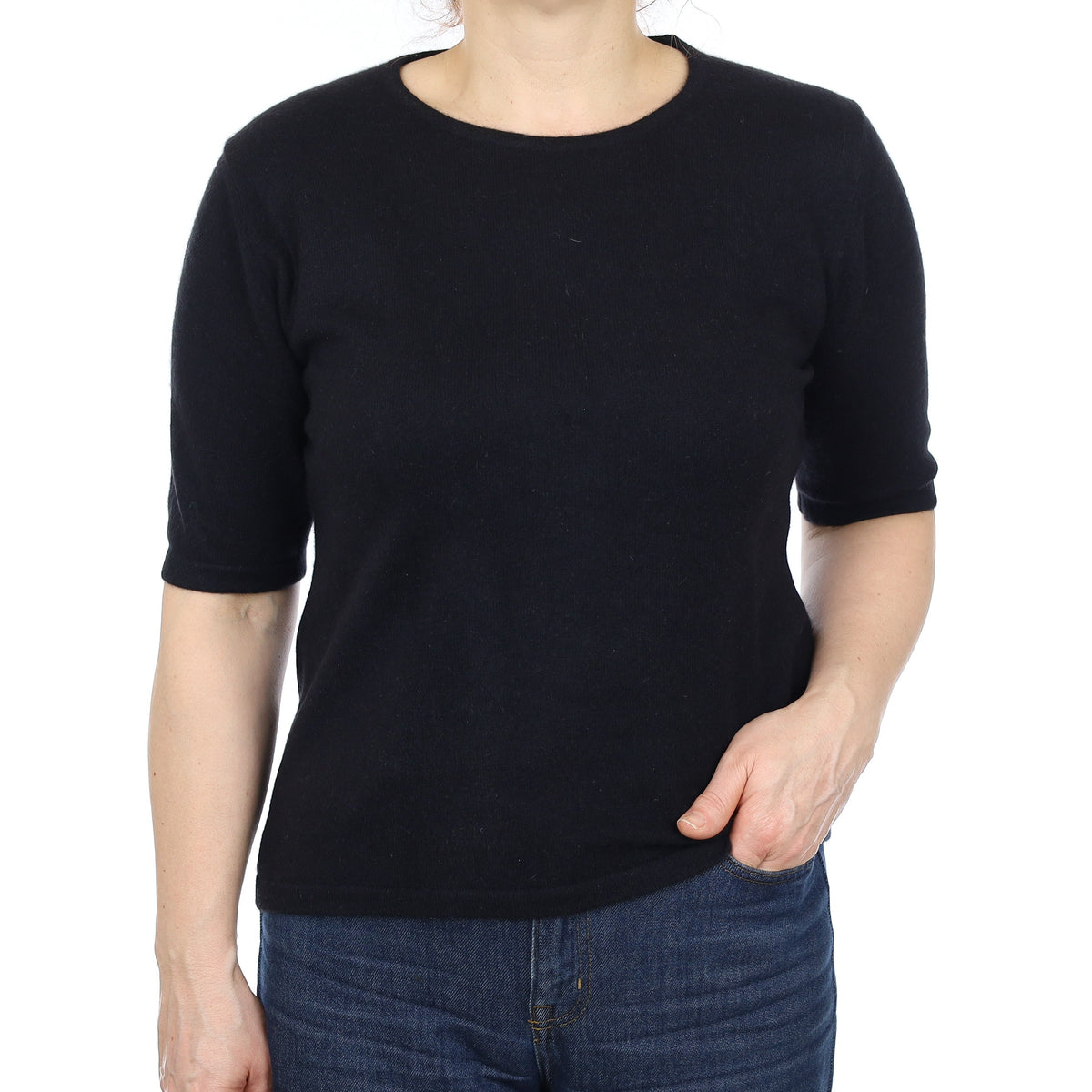 Black Cashmere Crew Neck T-Shirt Medium