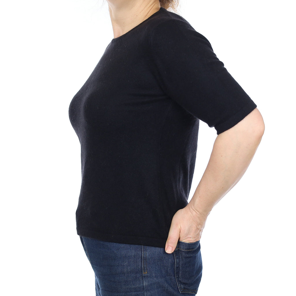 Black Cashmere Crew Neck T-Shirt Medium