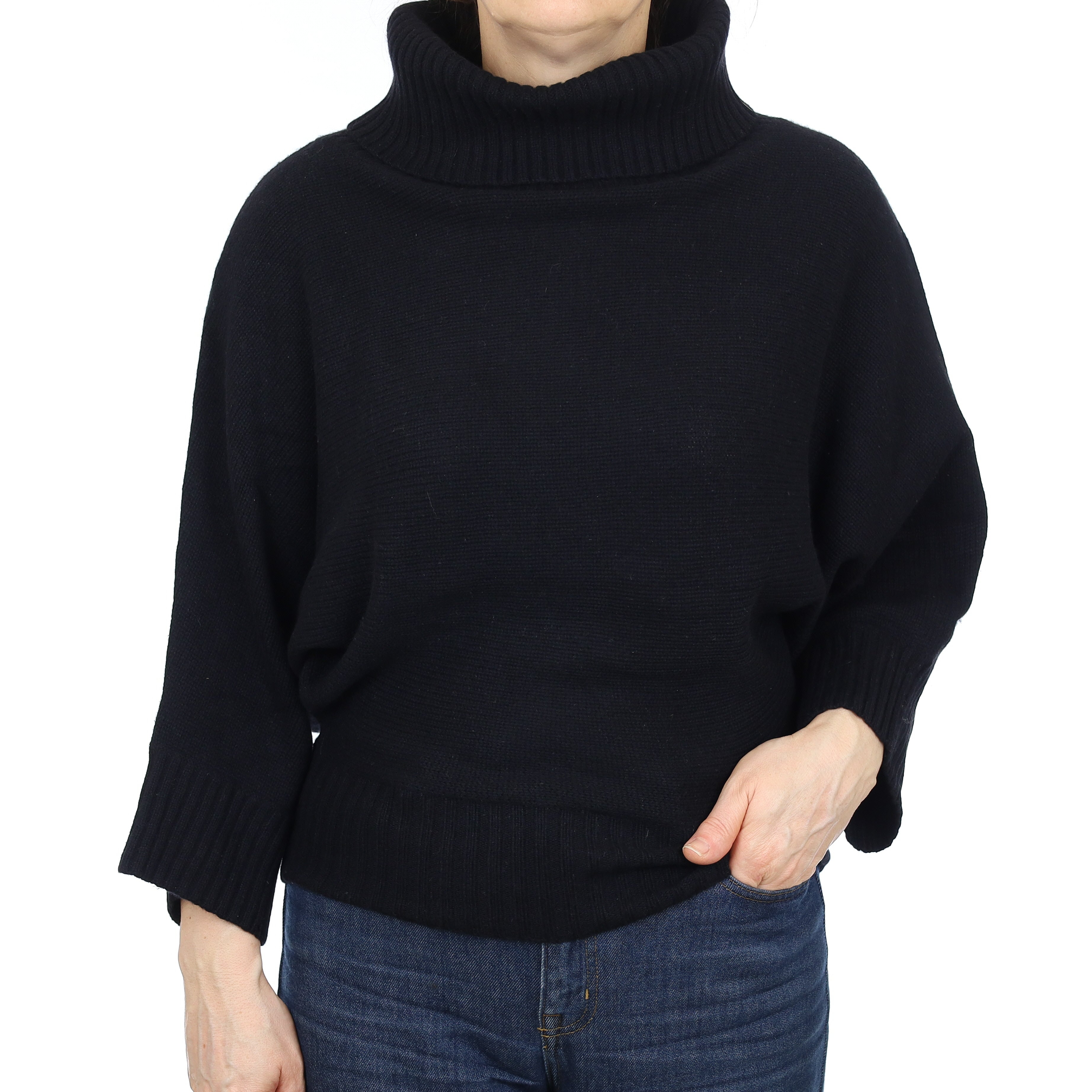 Black Chunky Cashmere Batwing Cowl Neck Jumper Medium