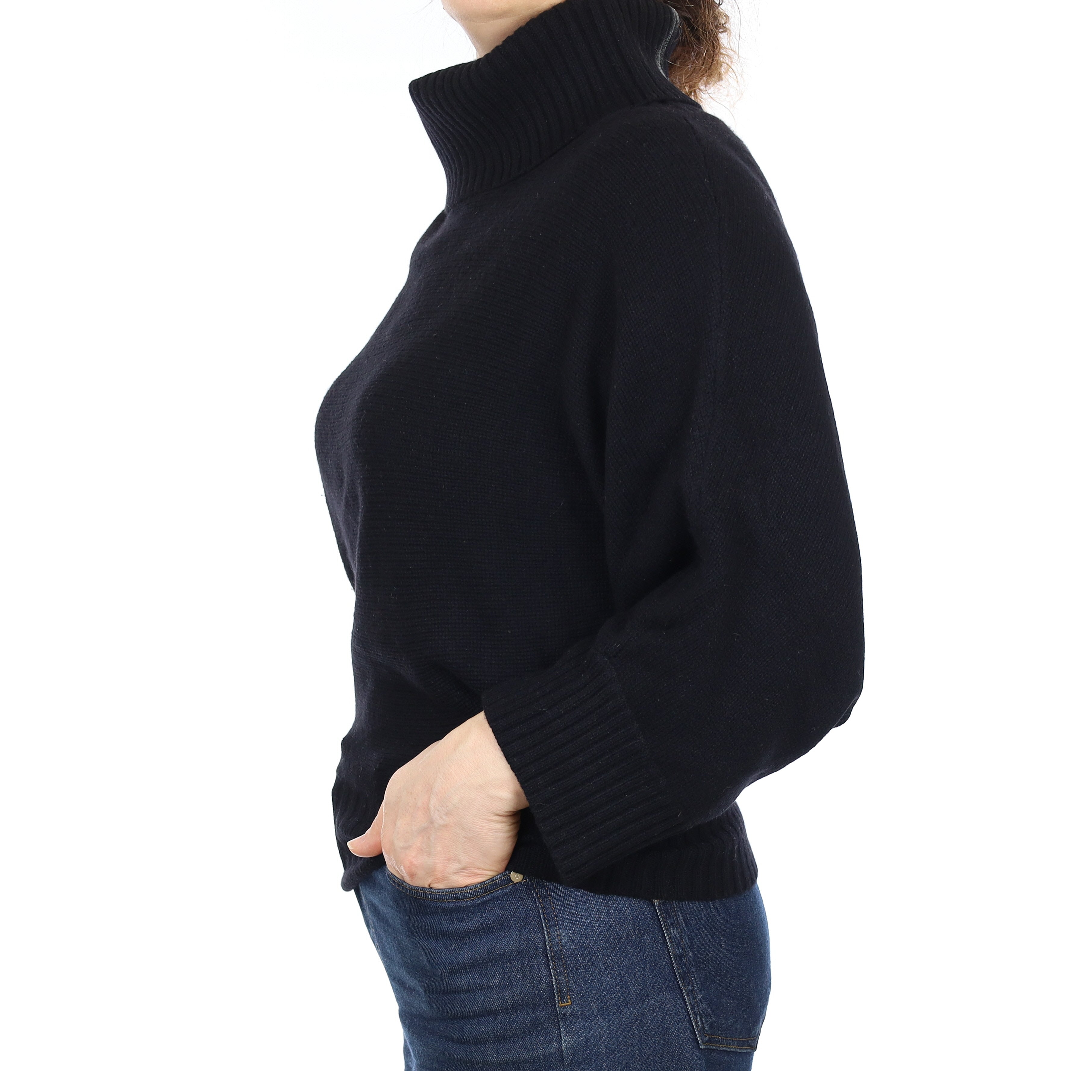 Black Chunky Cashmere Batwing Cowl Neck Jumper Medium
