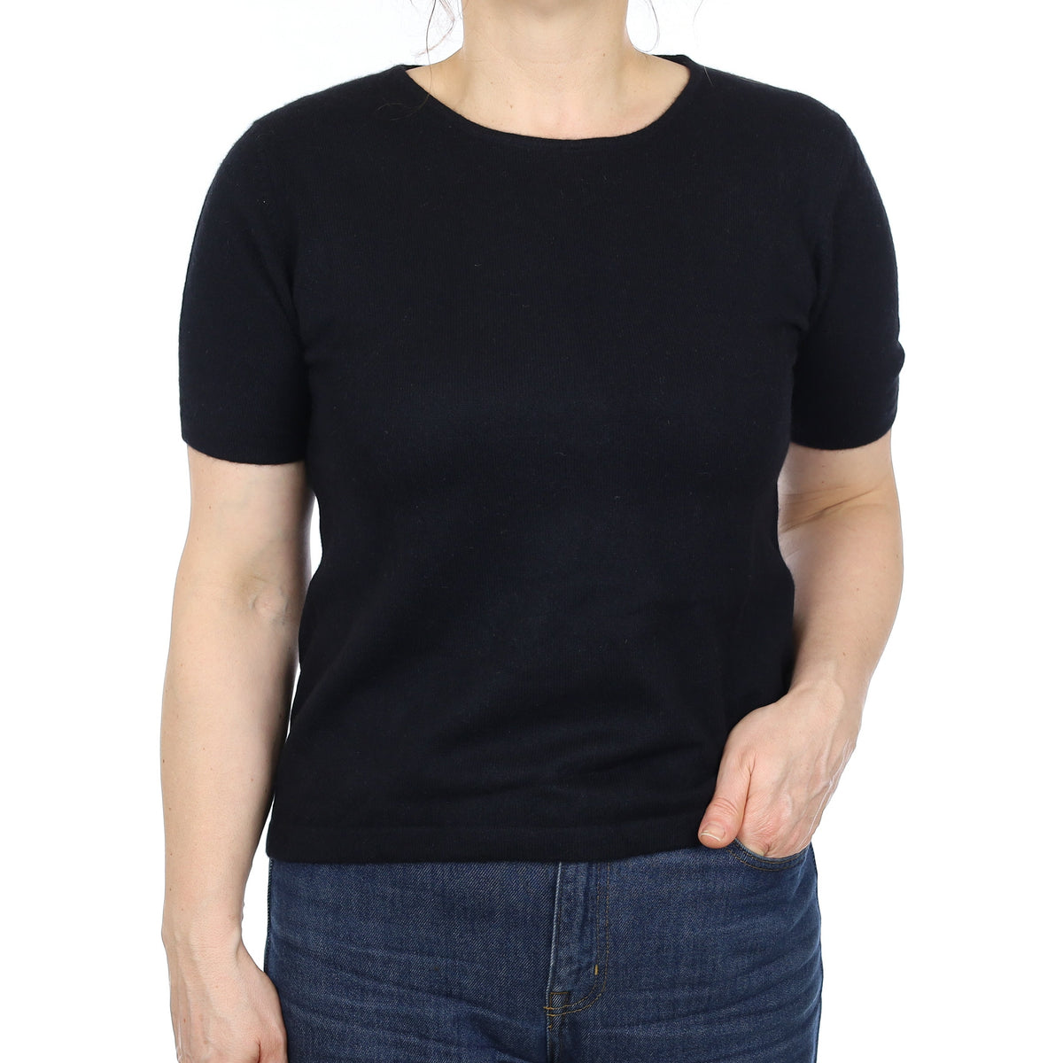 Black Cashmere Crew Neck T-Shirt Medium