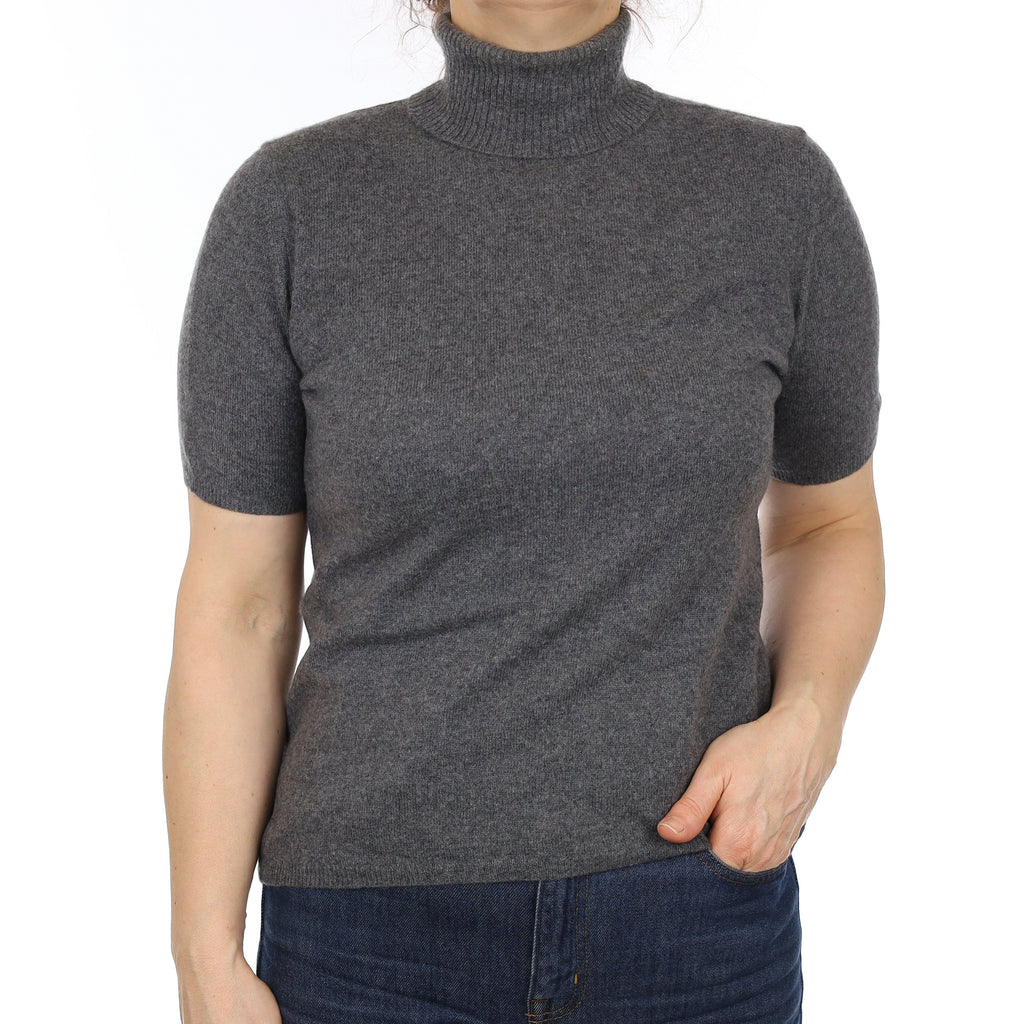 Slate Grey Cashmere Polo Neck T-Shirt Medium