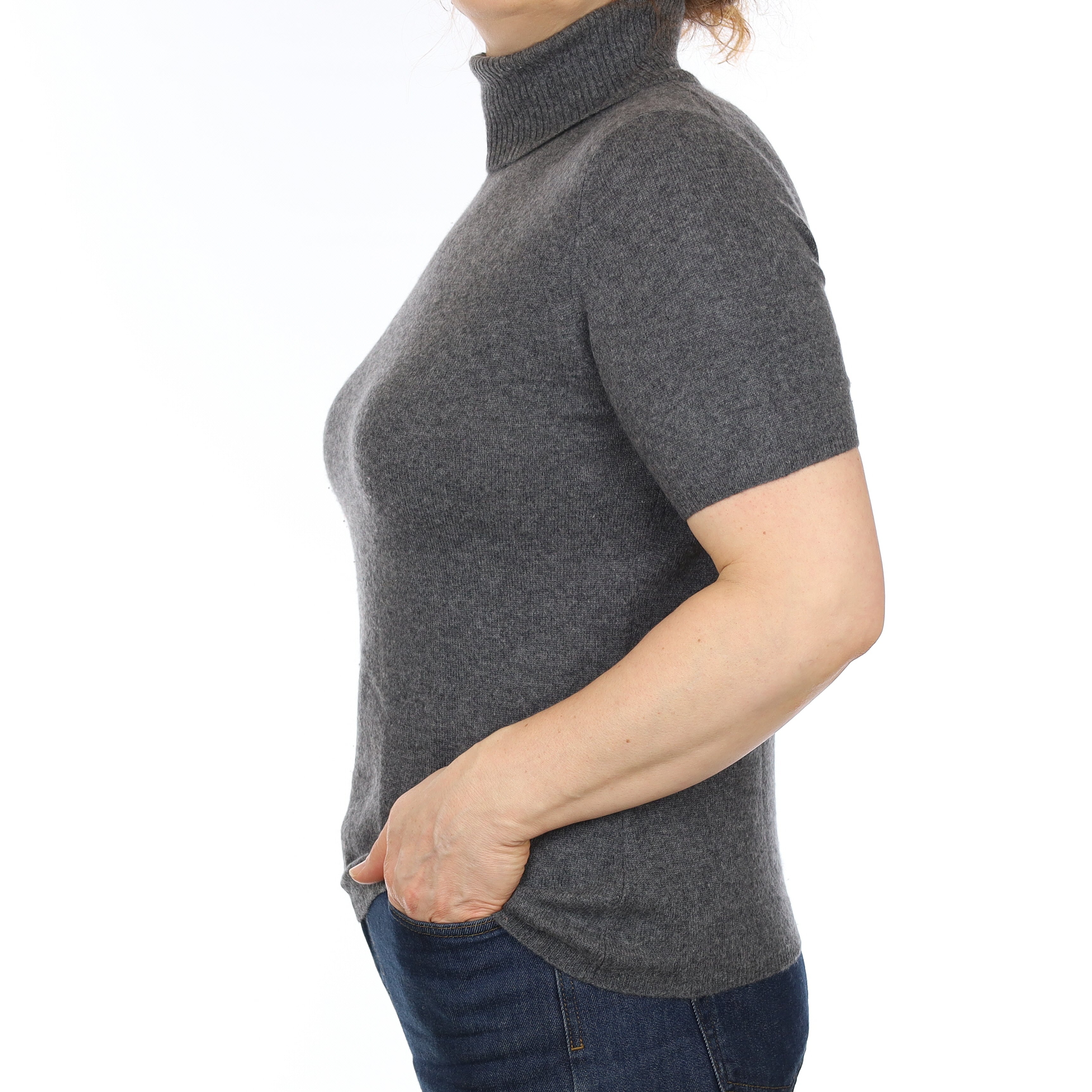 Slate Grey Cashmere Polo Neck T-Shirt Medium