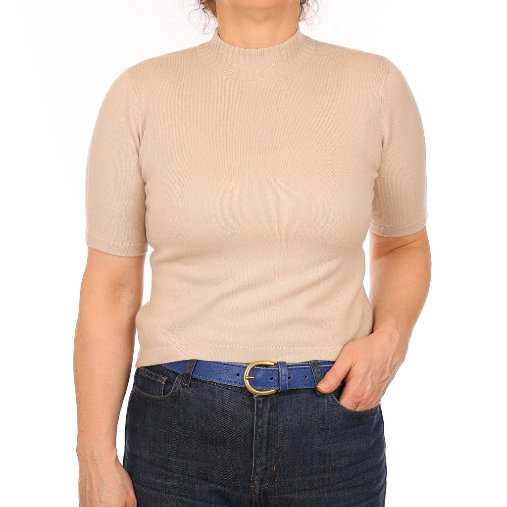 Beige Cashmere Turtleneck T-Shirt Medium