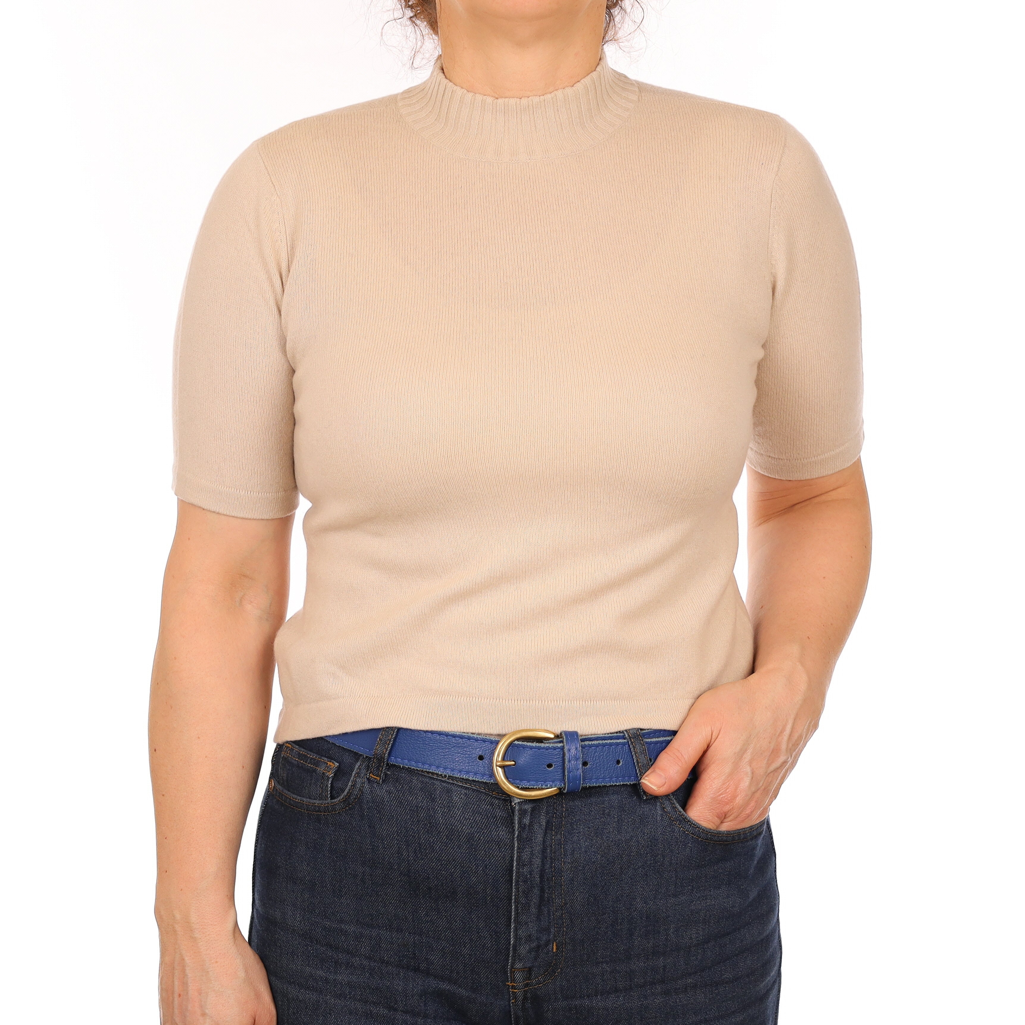 Beige Cashmere Turtleneck T-Shirt Medium