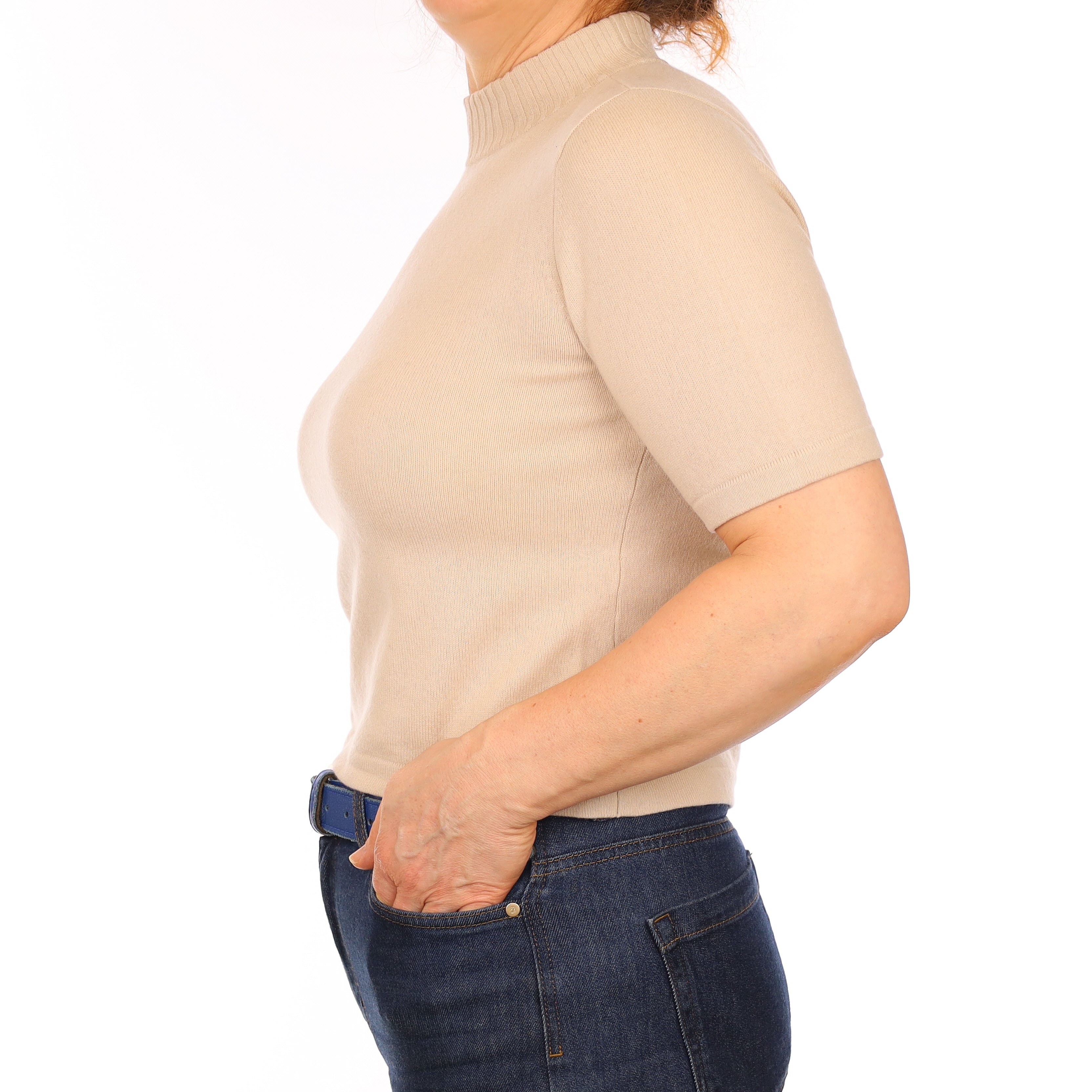Beige Cashmere Turtleneck T-Shirt Medium