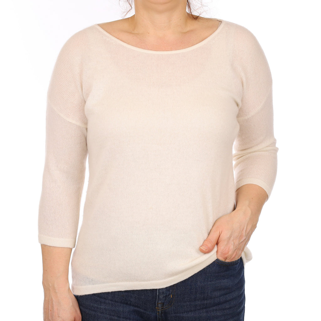 Vanilla Cream Cashmere 1/2 Sleeve Crew Neck Jumper Medium