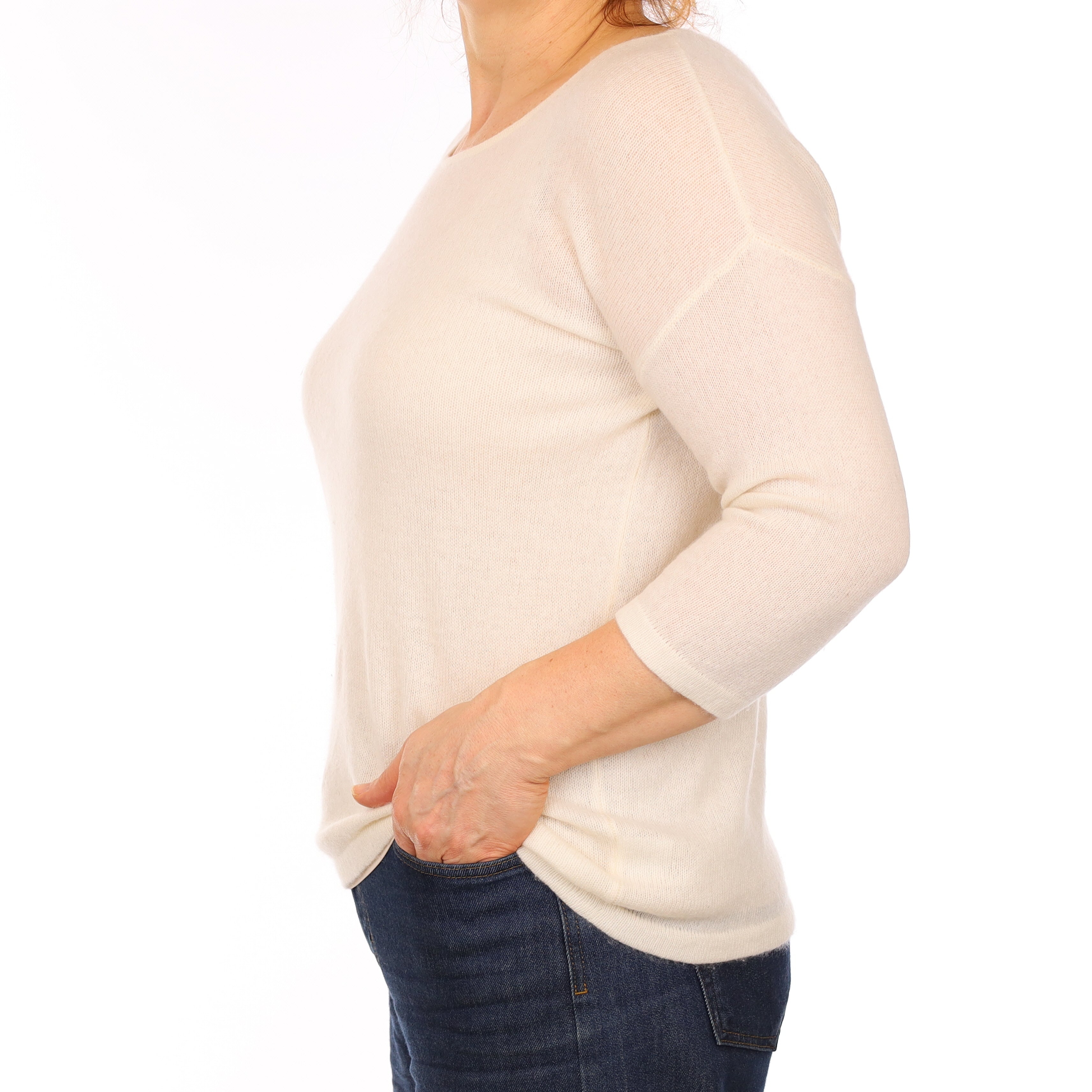 Vanilla Cream Cashmere 1/2 Sleeve Crew Neck Jumper Medium