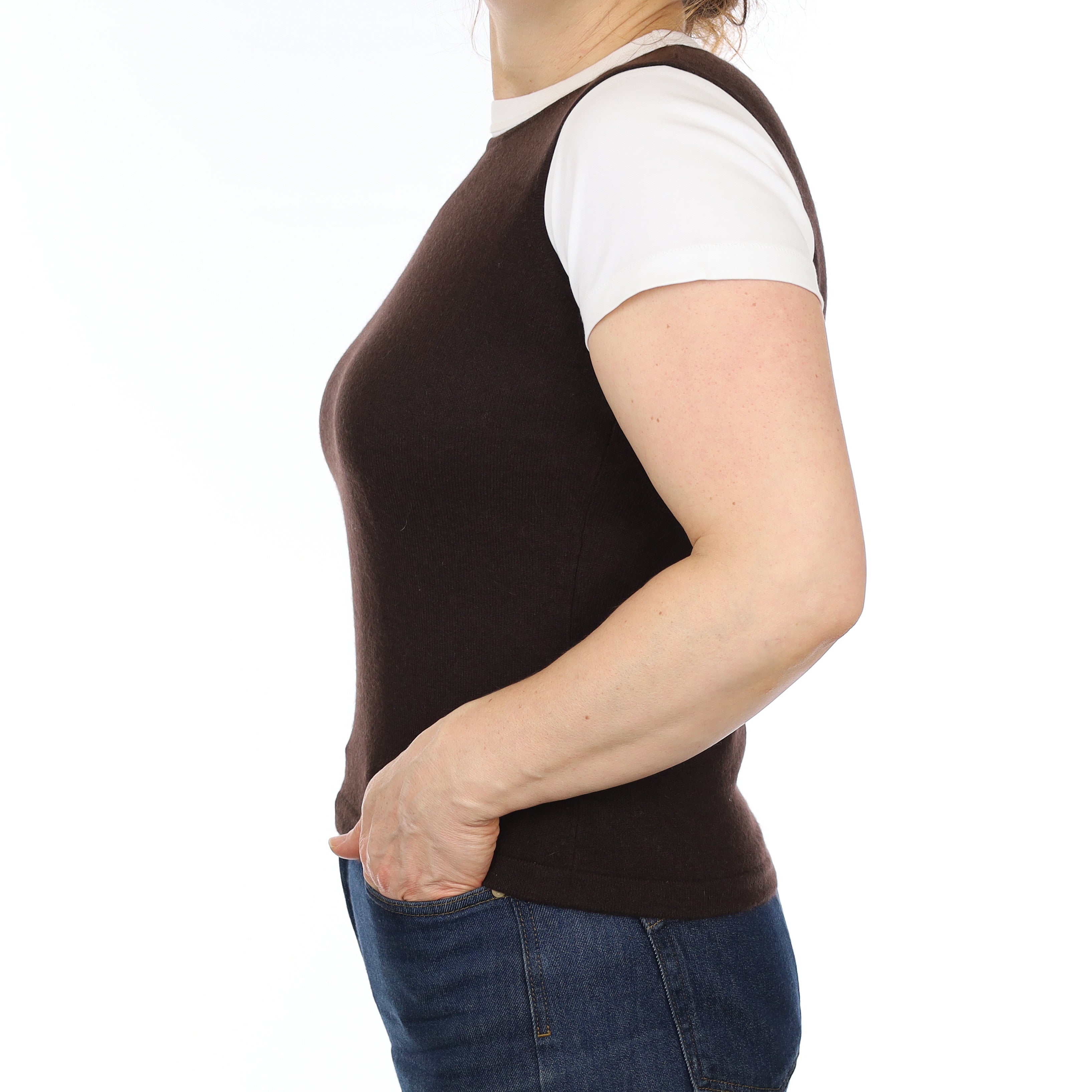 Dark Chocolate Cashmere Crew Neck Tank Top Medium